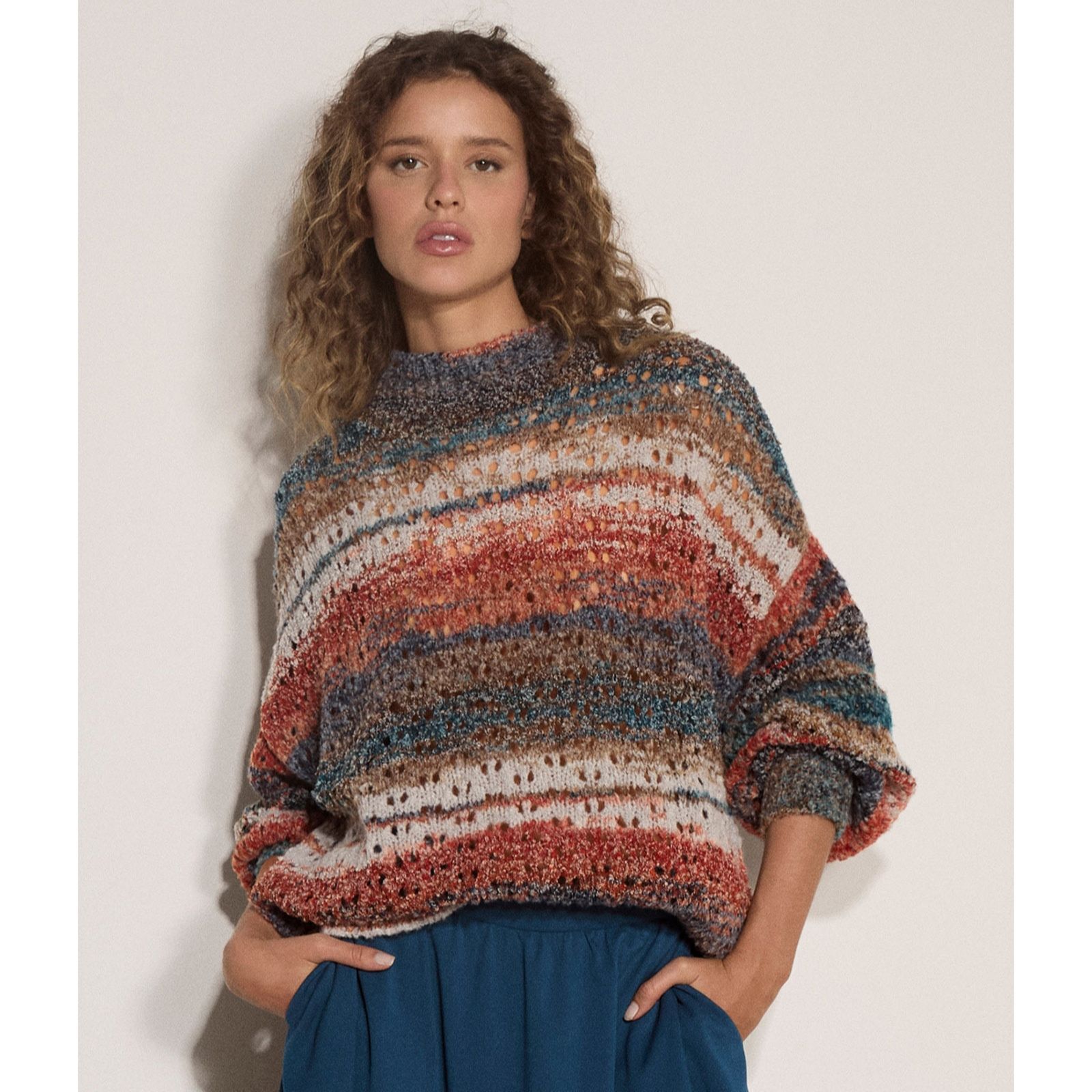 Apricot Mix Yarn Distressed Boho Jumper