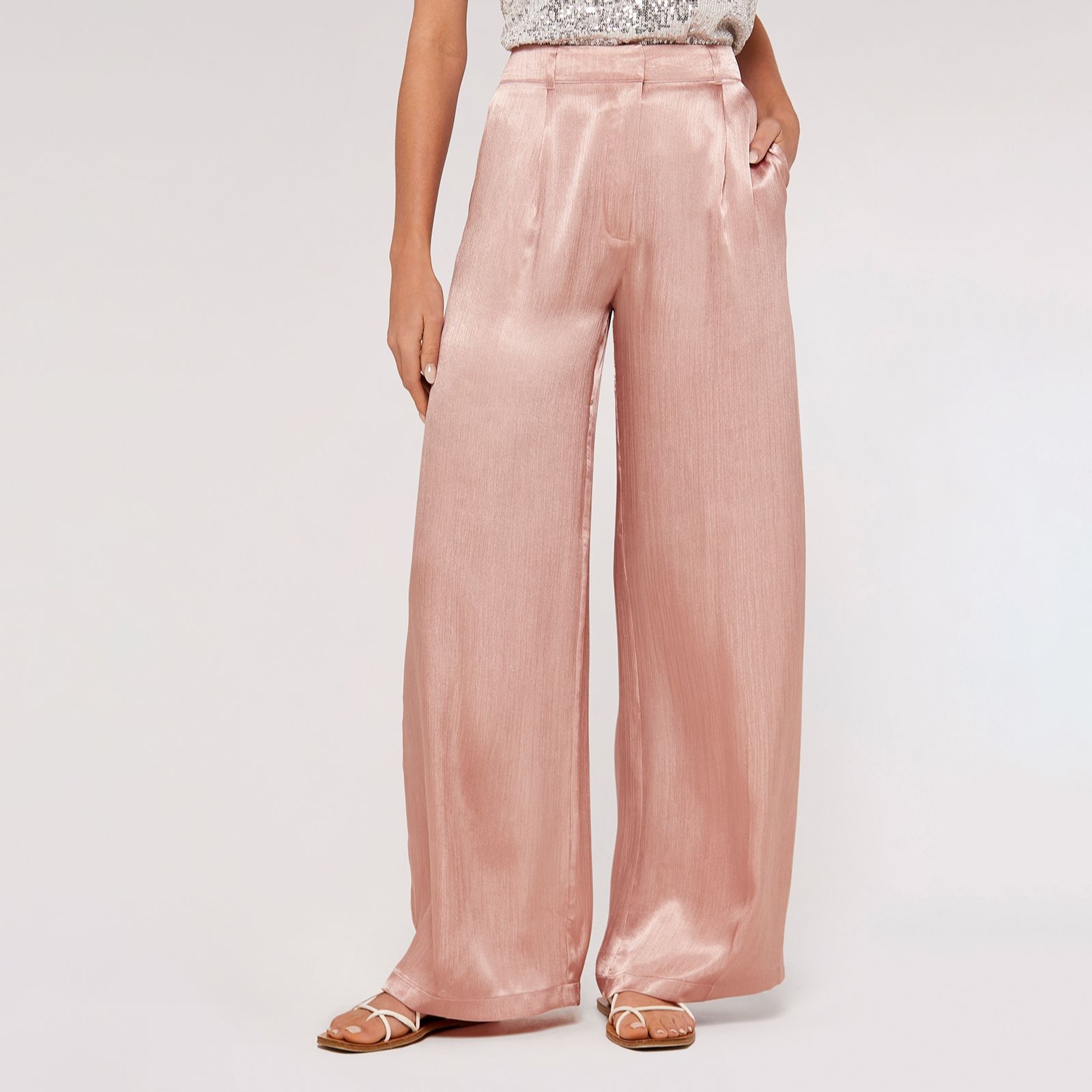 Nour Satin Wide Leg Pant - Apricot