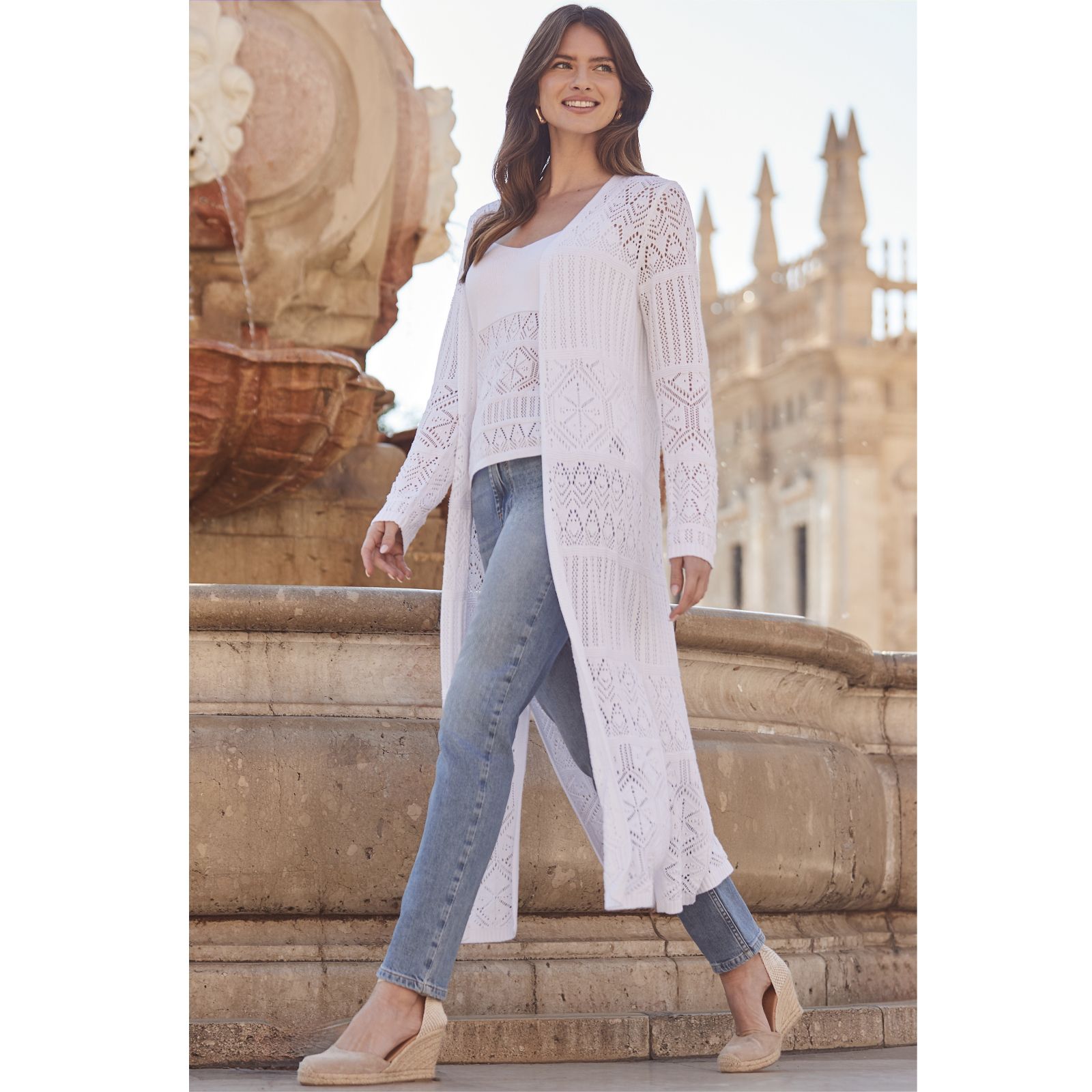 Sosandar Crochet Maxi Cardigan