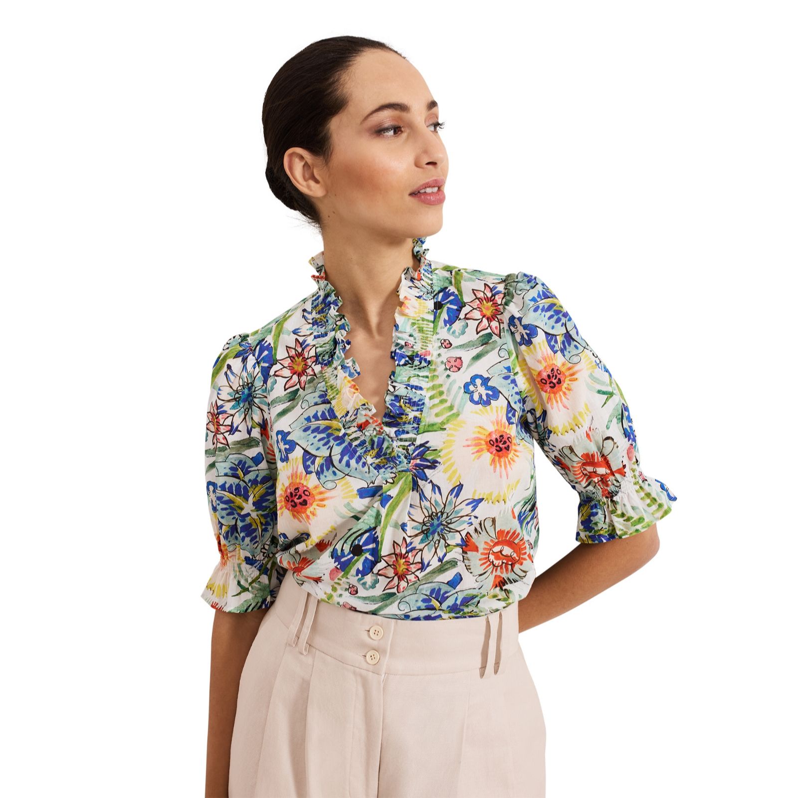 Phase Eight Izara Cotton Printed Short Sleeve Top