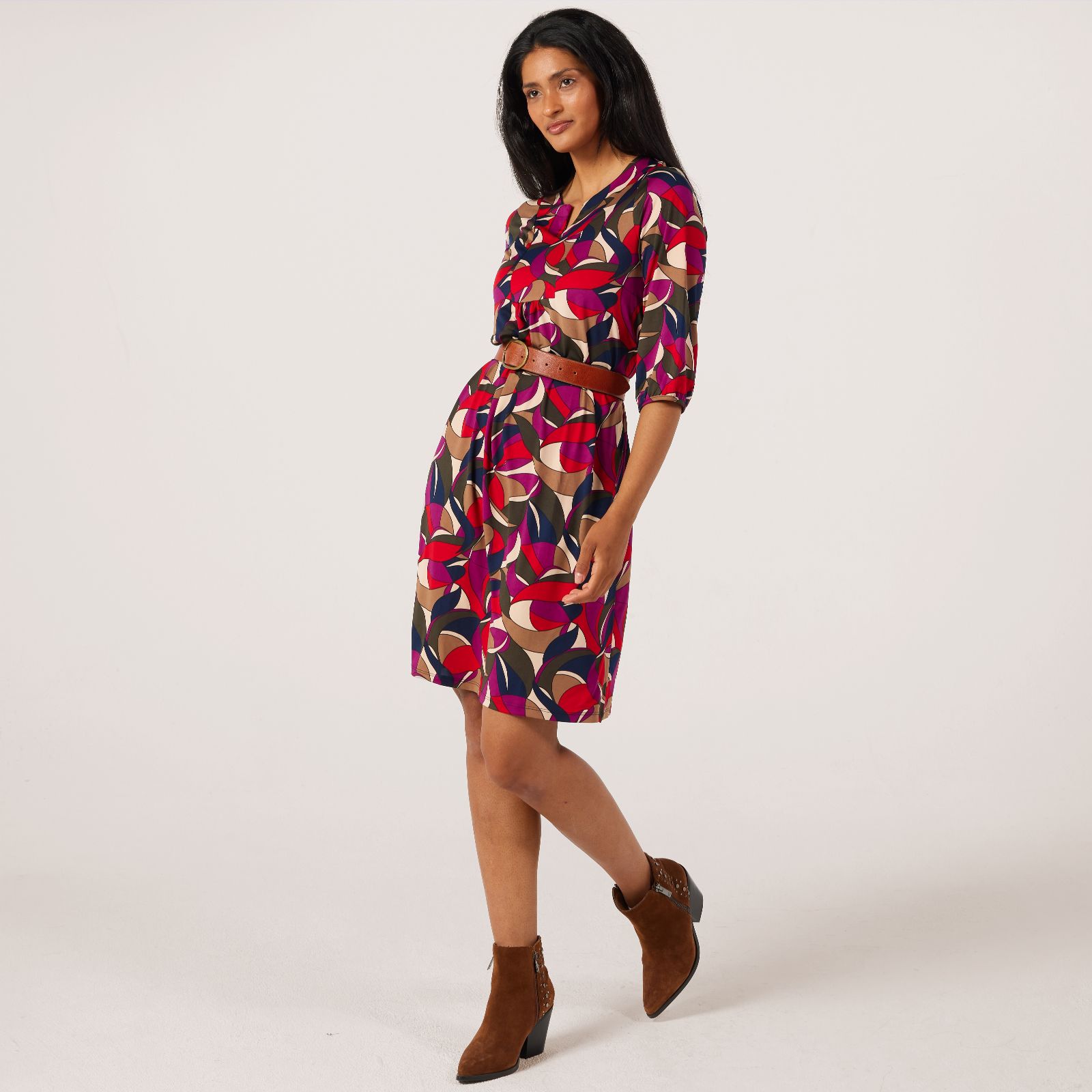 Kim & Co Printed Brazil Jersey 3/4 Blouson Sleeve Dress