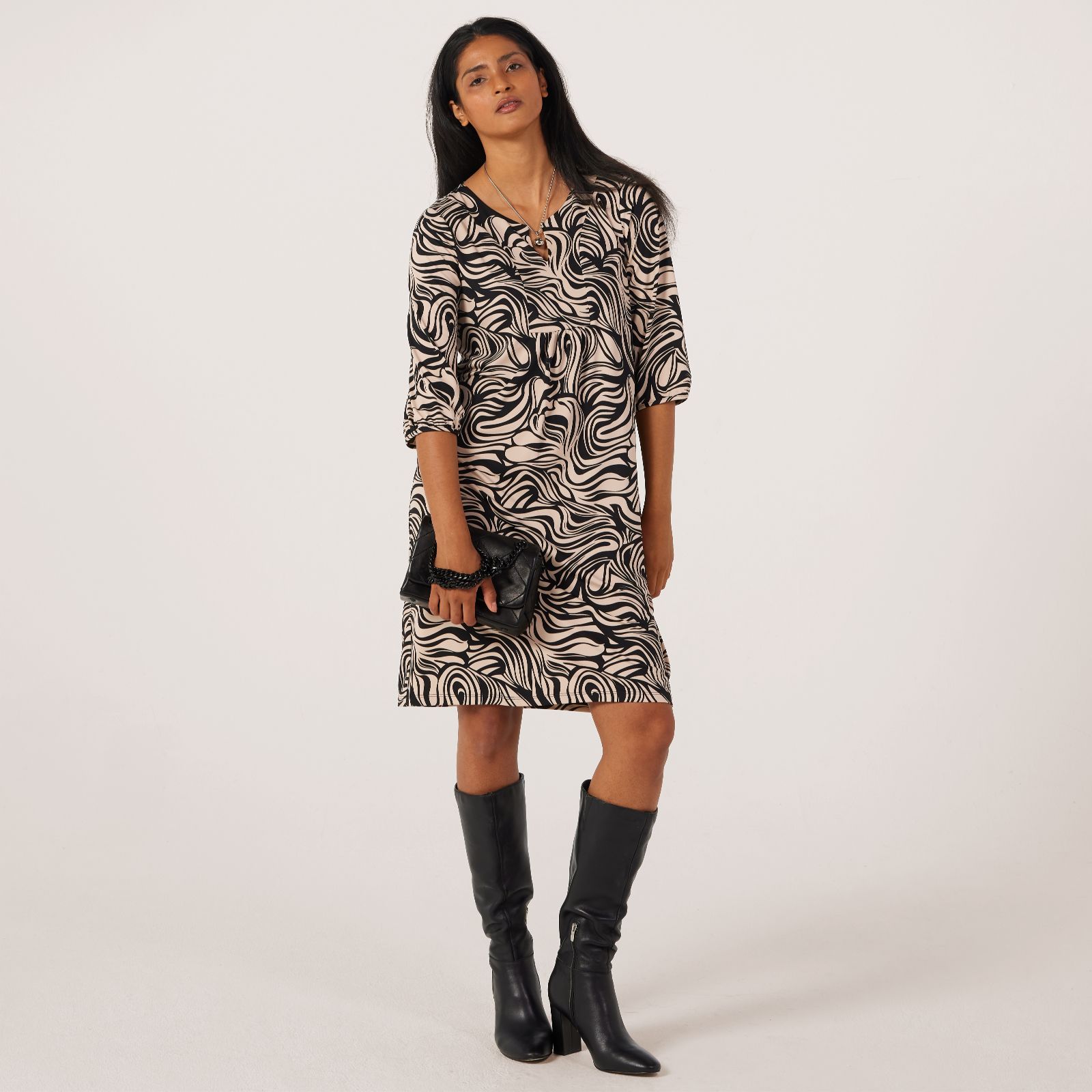 Kim & Co Printed Brazil Jersey 3/4 Blouson Sleeve Dress