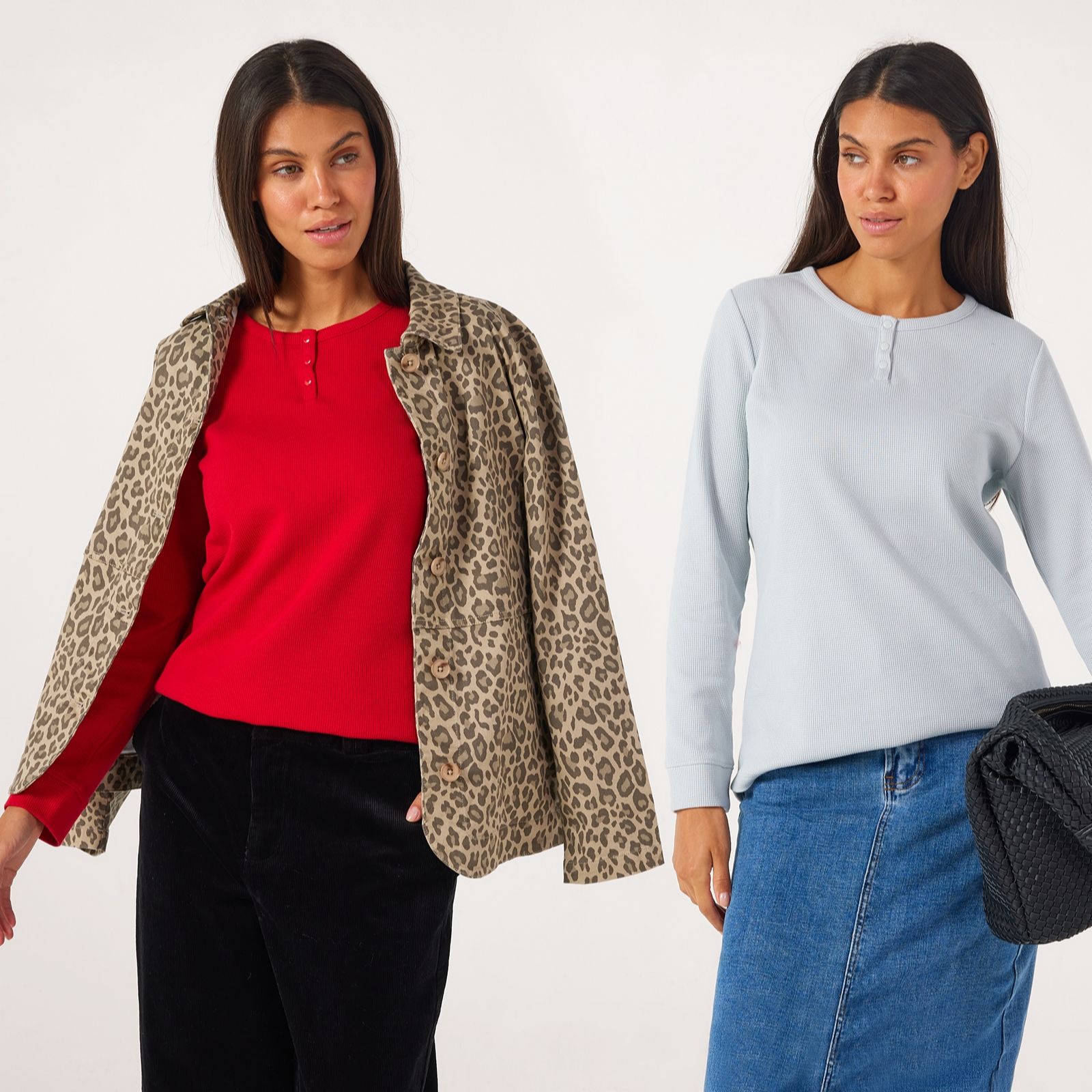Denim & Co. Essentials 2 Pack Waffle Henley Tops