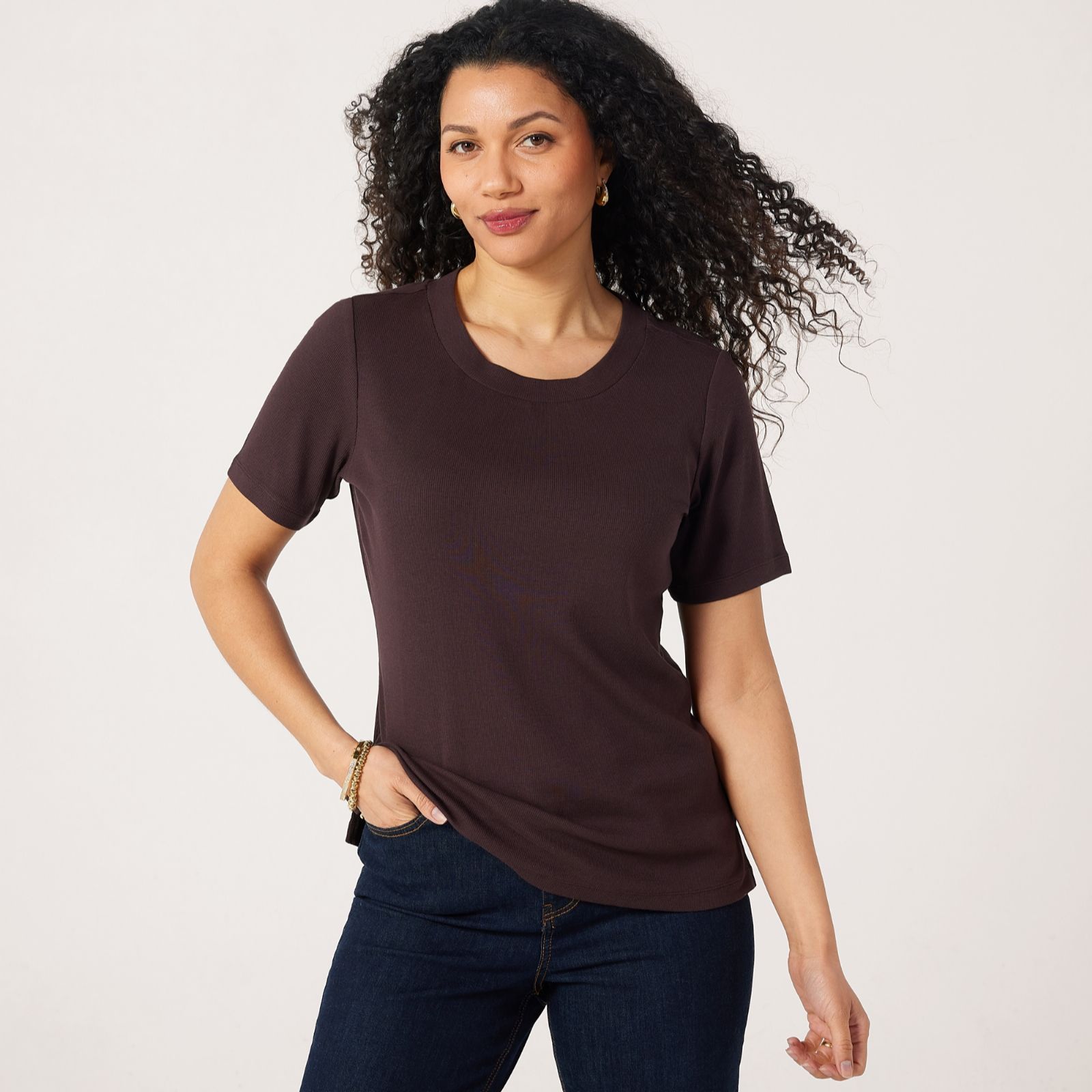 Ruth Langsford Cotton Modal Ribbed scoop neck top