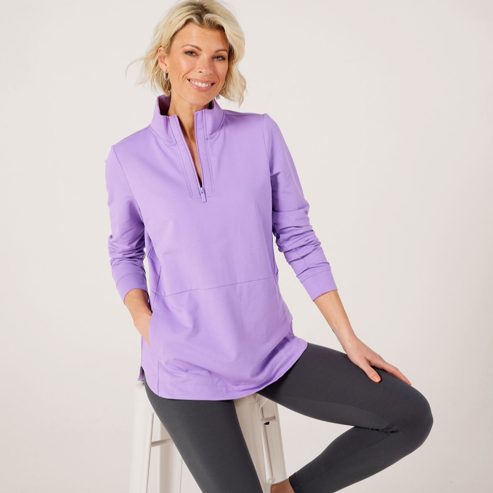 Denim & Co French Terry Half Zip Leisurewear Top