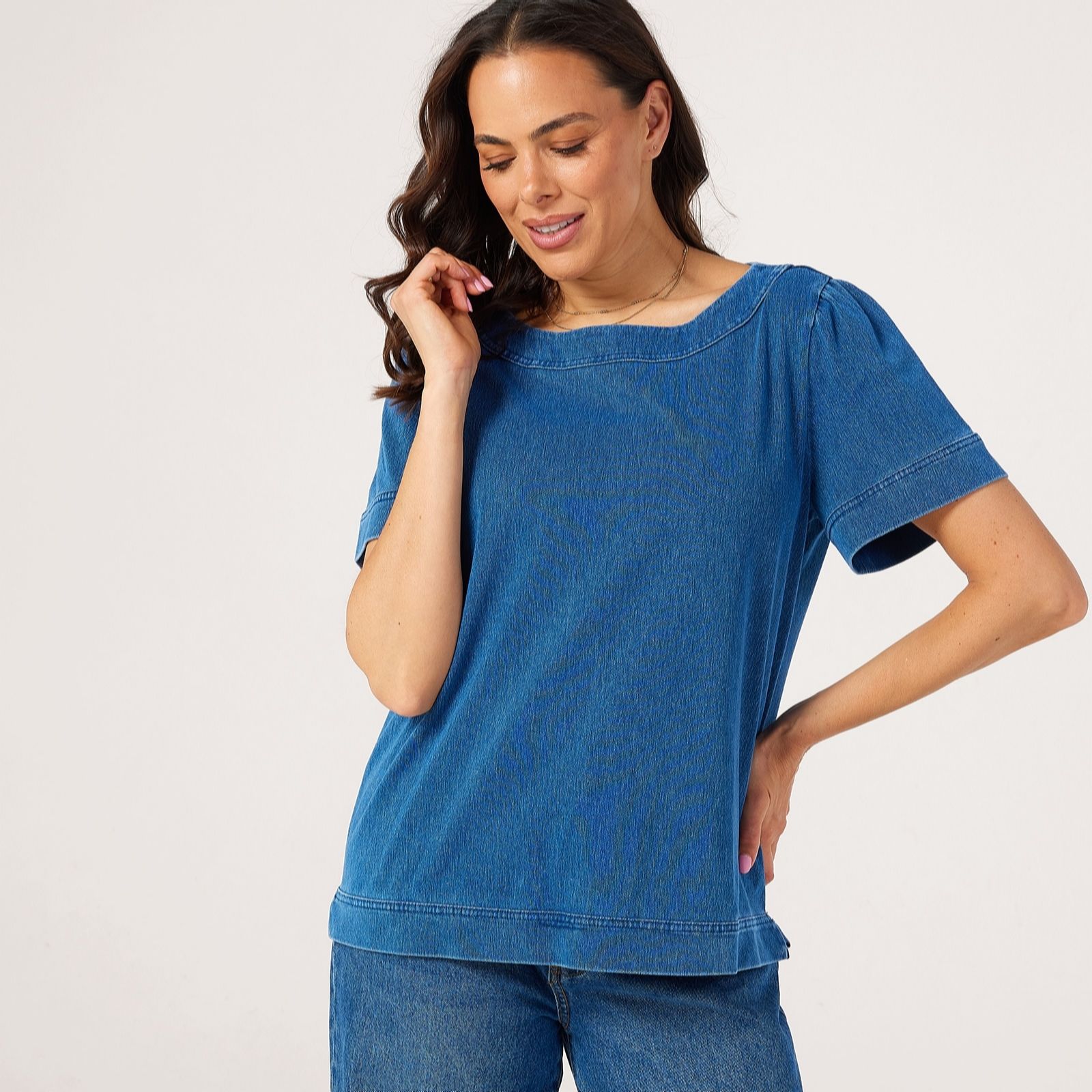 Denim & Co. Comfy Knit Boat Neck Short Sleeve Top