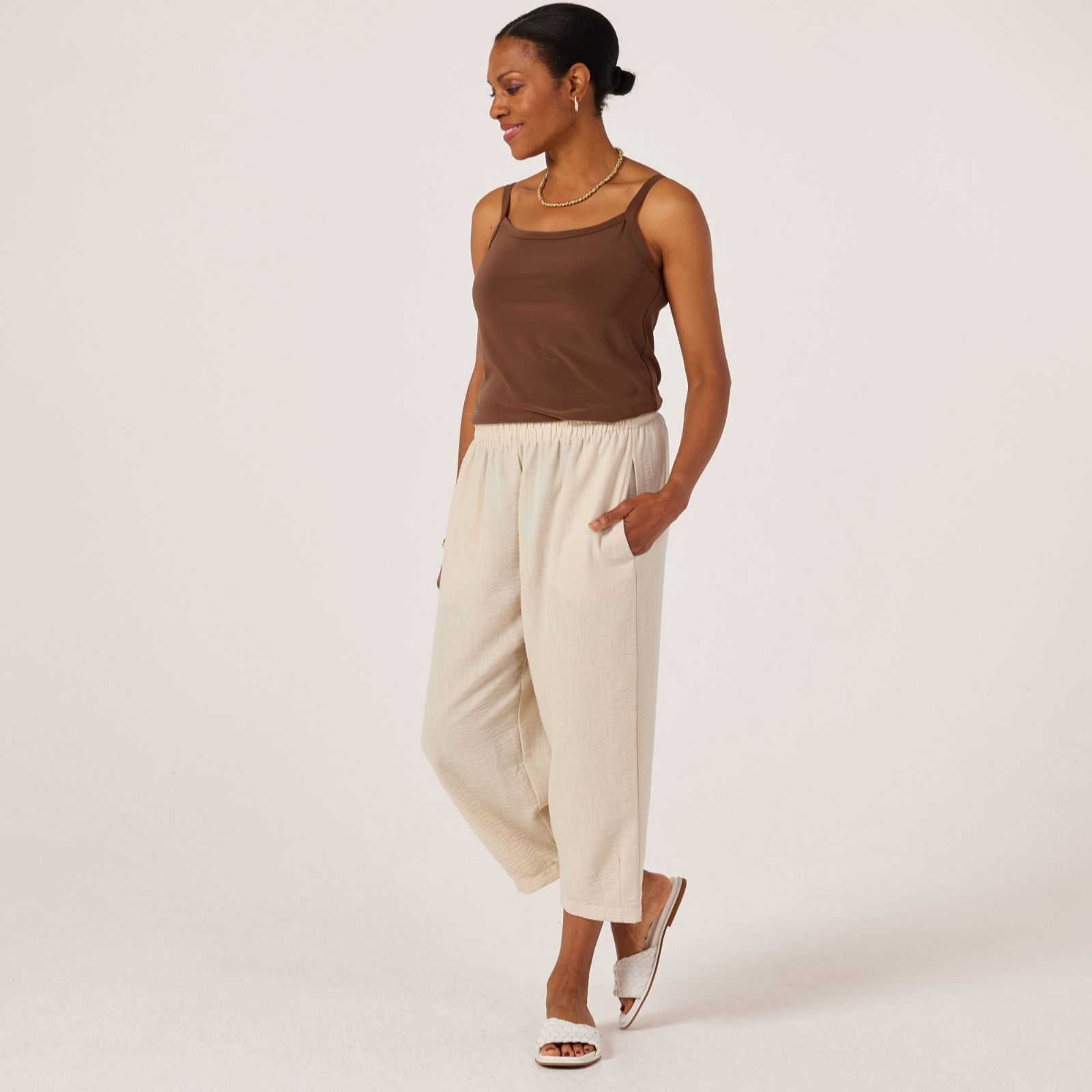 Kim & Co Linen Feel Cropped Mila Carrot Standard Trousers