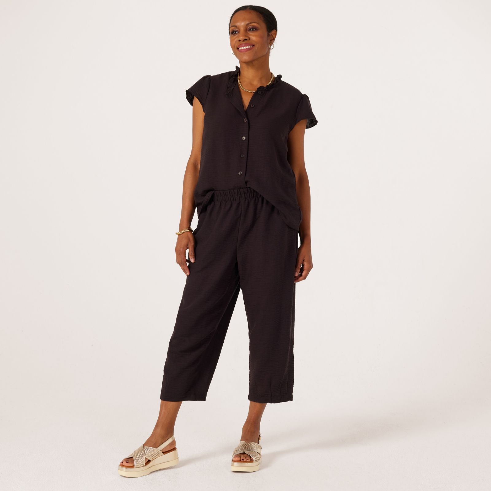 Kim & Co Linen Feel Cropped Mila Carrot Standard Trousers