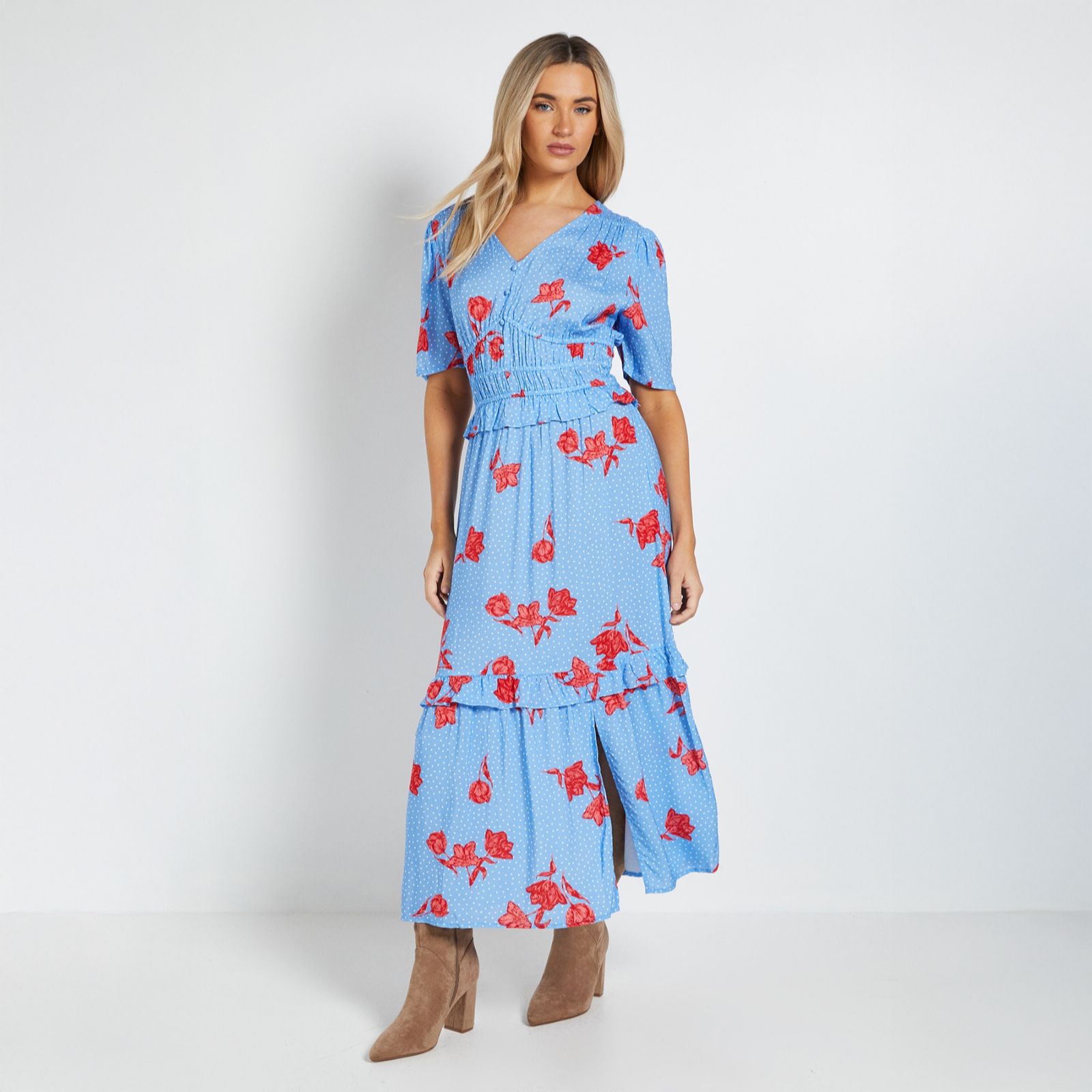 Dorothy Perkins Empire Shirred Bodice Button Detail Maxi Dress