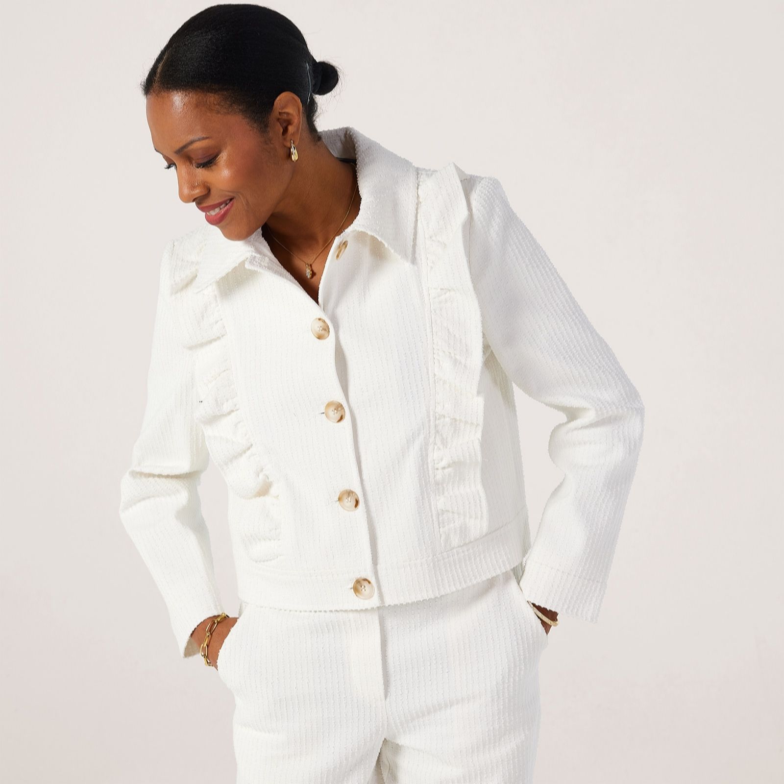 Helene Berman Denim Detail Frill Jacket