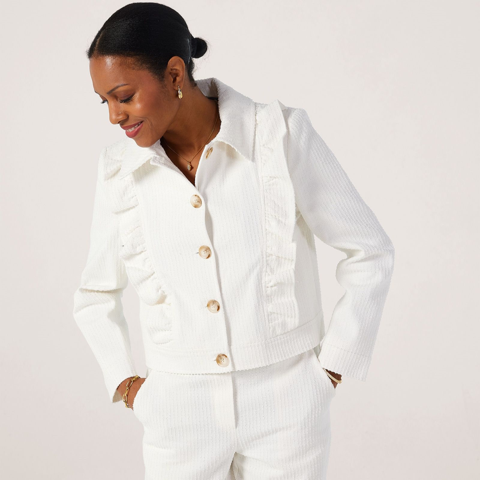 Helene Berman Denim Detail Frill Jacket