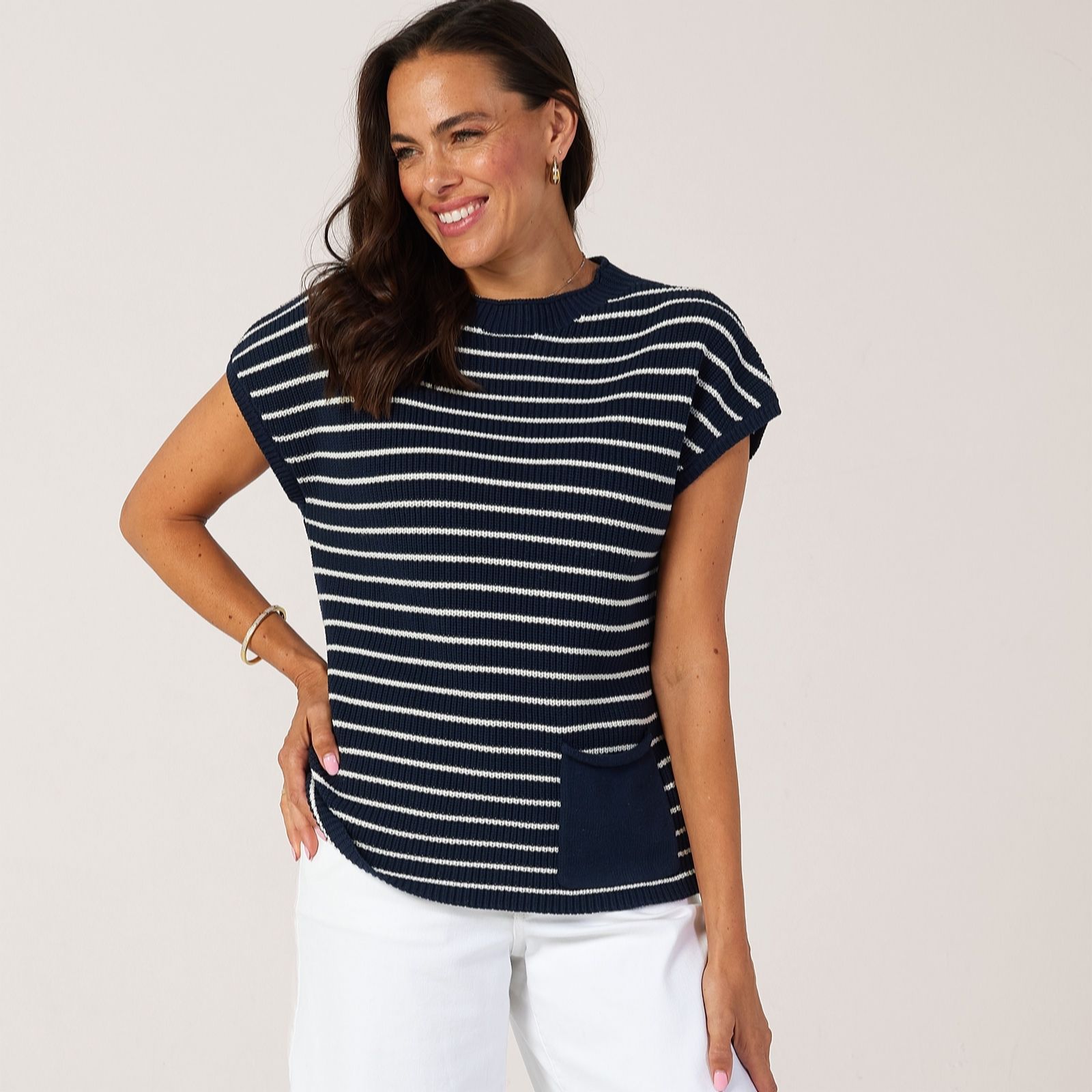 MarlaWynne Cotton Shaker Stitch Top With Pocket