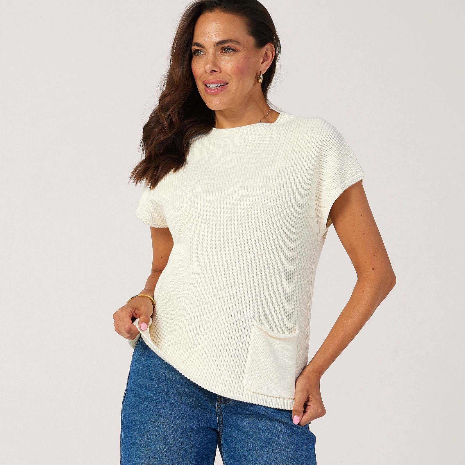 MarlaWynne Cotton Shaker Stitch Top With Pocket