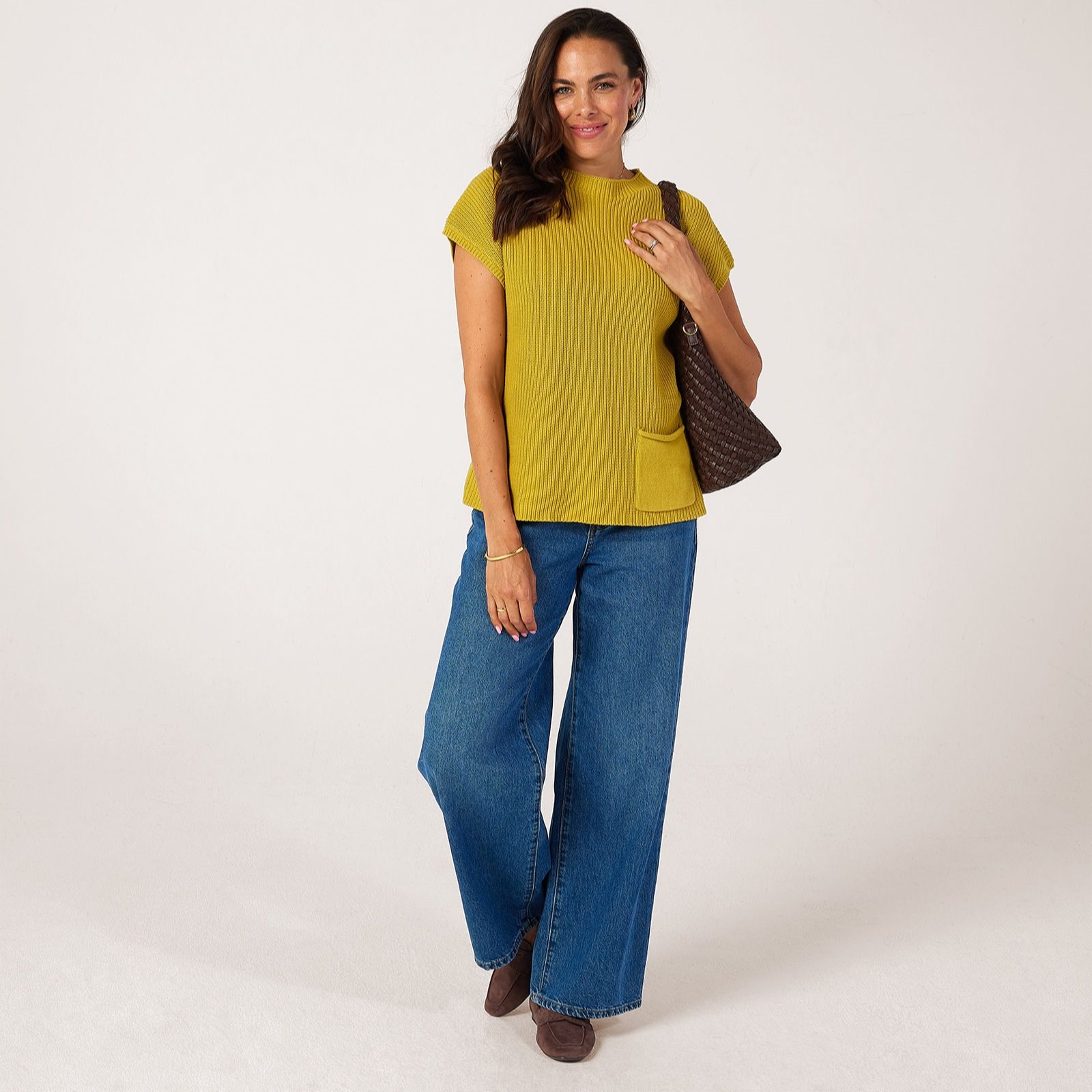 MarlaWynne Cotton Shaker Stitch Top With Pocket