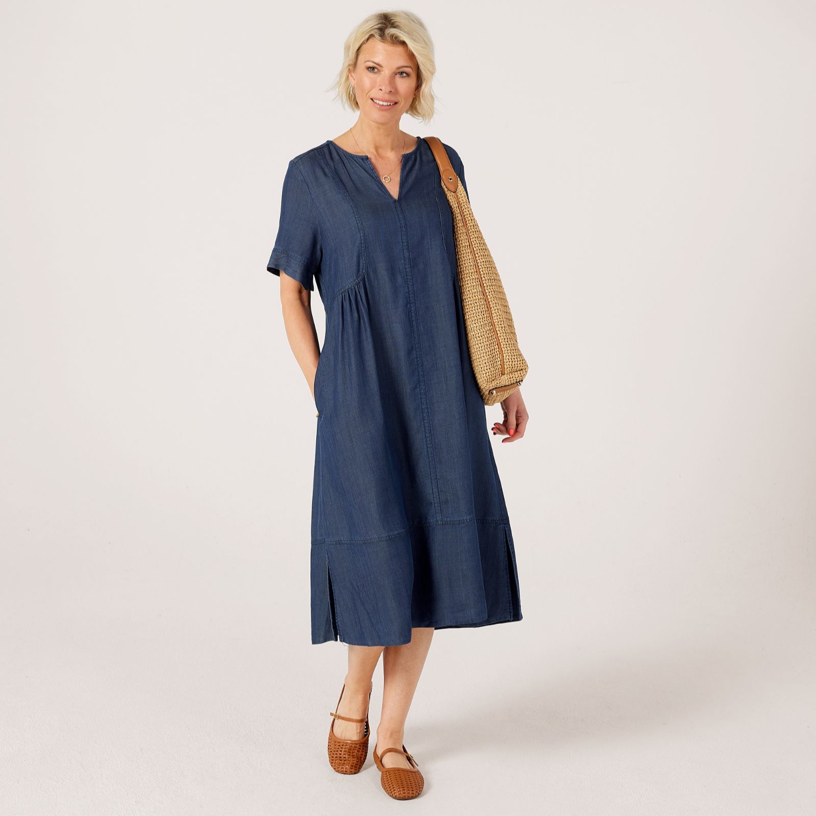 Masai Copenhagen Namiel Denim Short Sleeve Midi Dress Standard Length