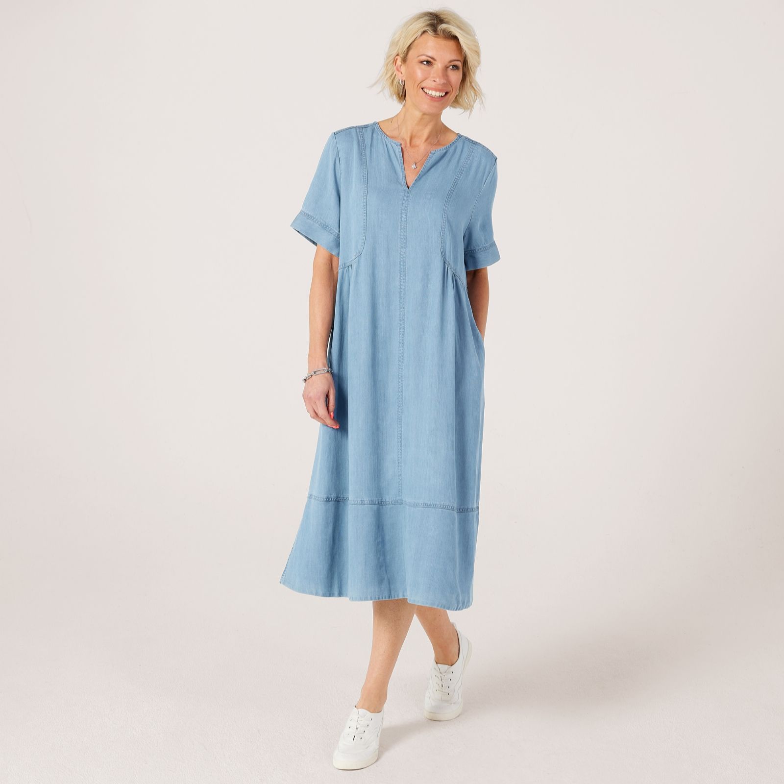 Masai Copenhagen Namiel Denim Short Sleeve Midi Dress Standard Length