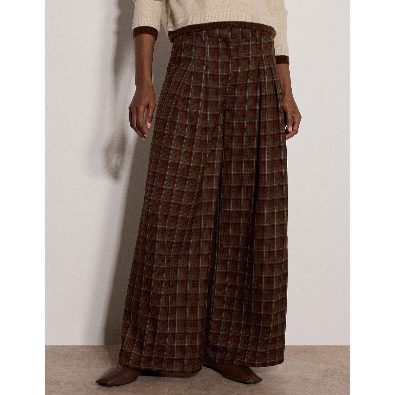 Apricot Window Check Wide Leg Trouser
