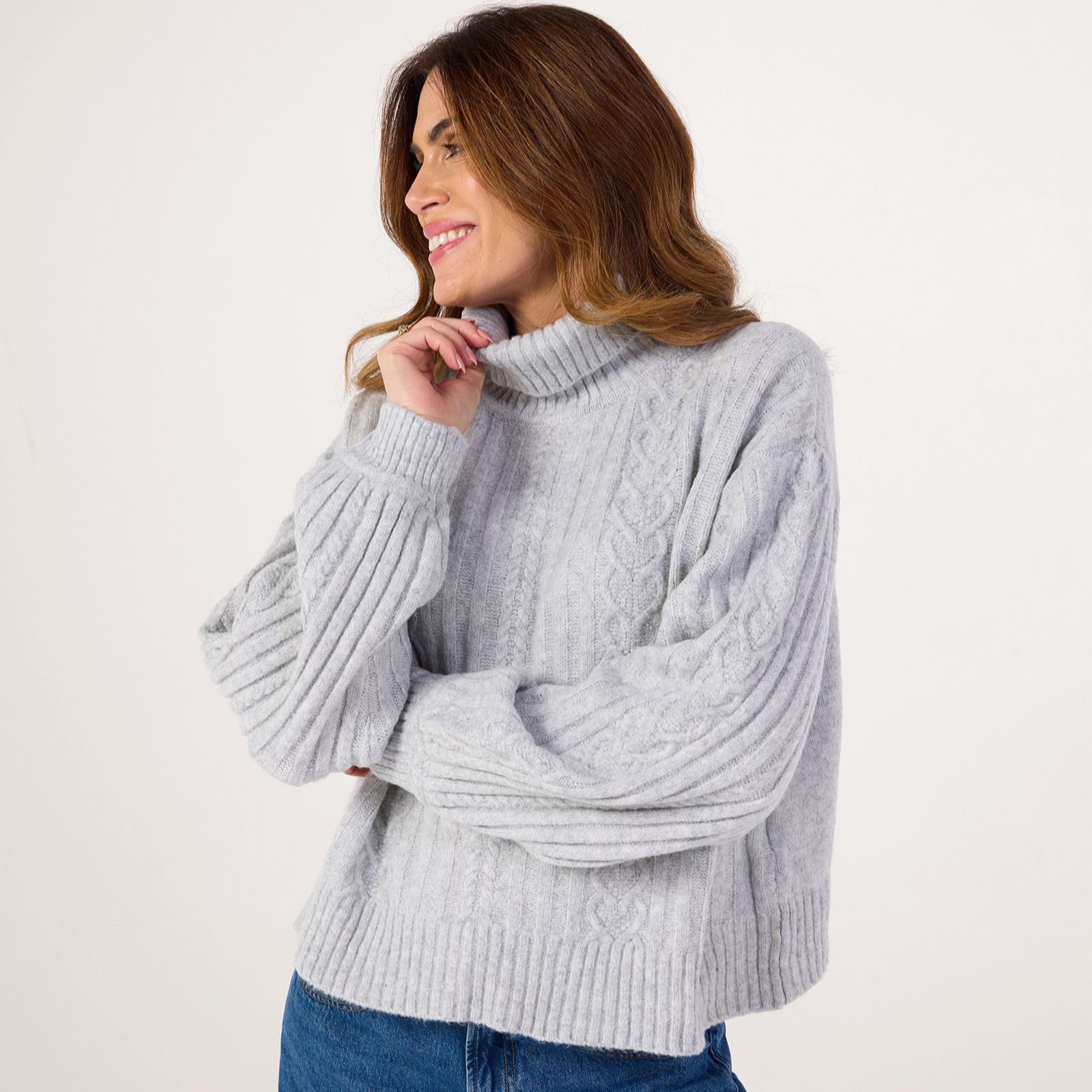 Apricot Cable Knit Roll Neck Jumper
