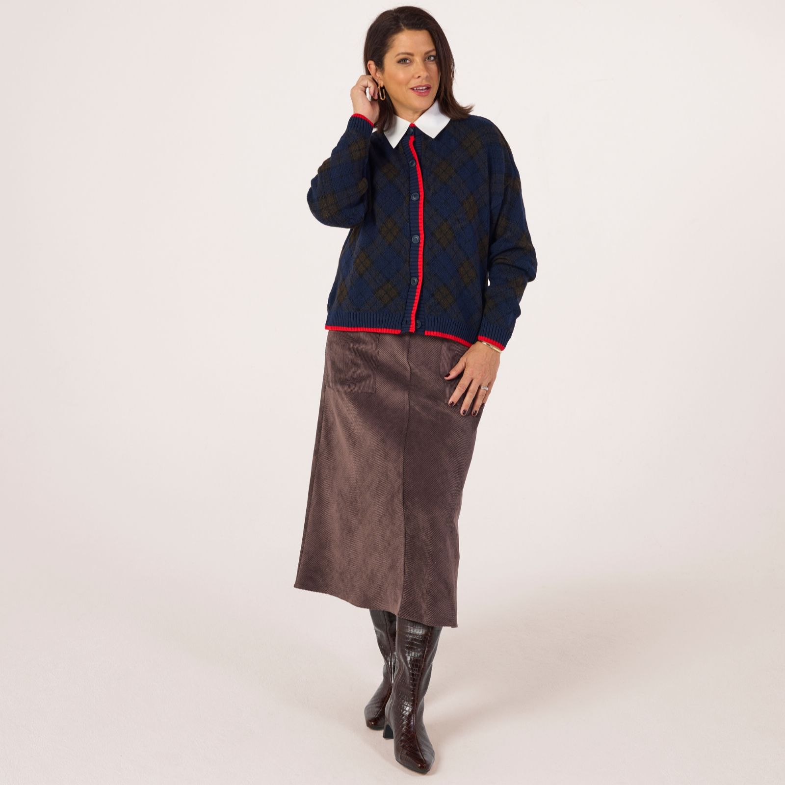 Helene Berman x Katy Checked Knitted Cardigan
