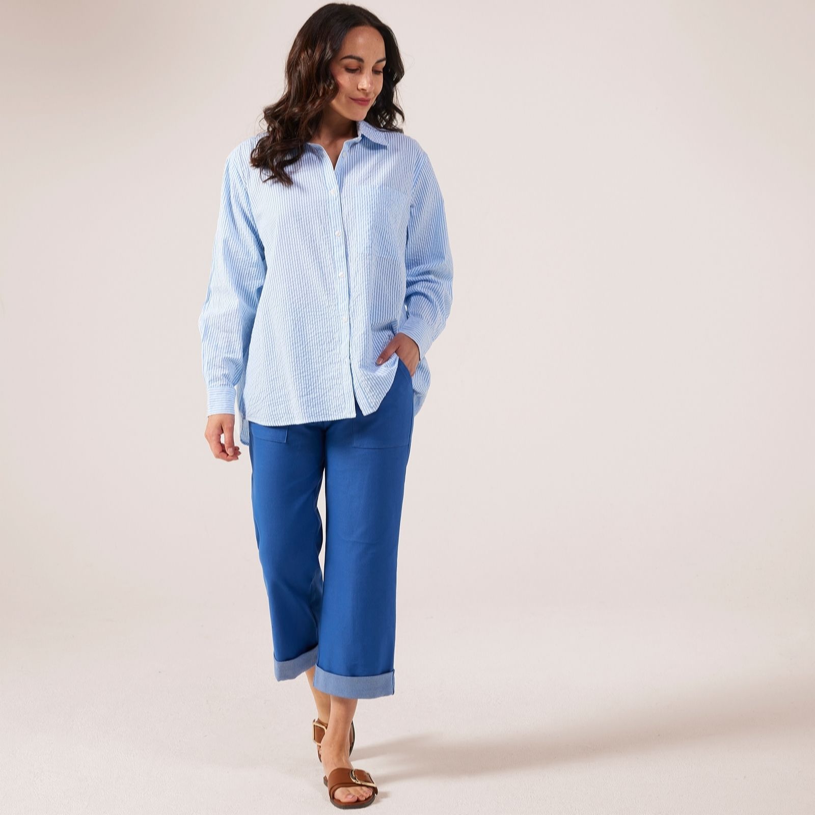 Kim & Co Deluxe Denim Knit Starlet Cropped Cuffed Petite Trouser