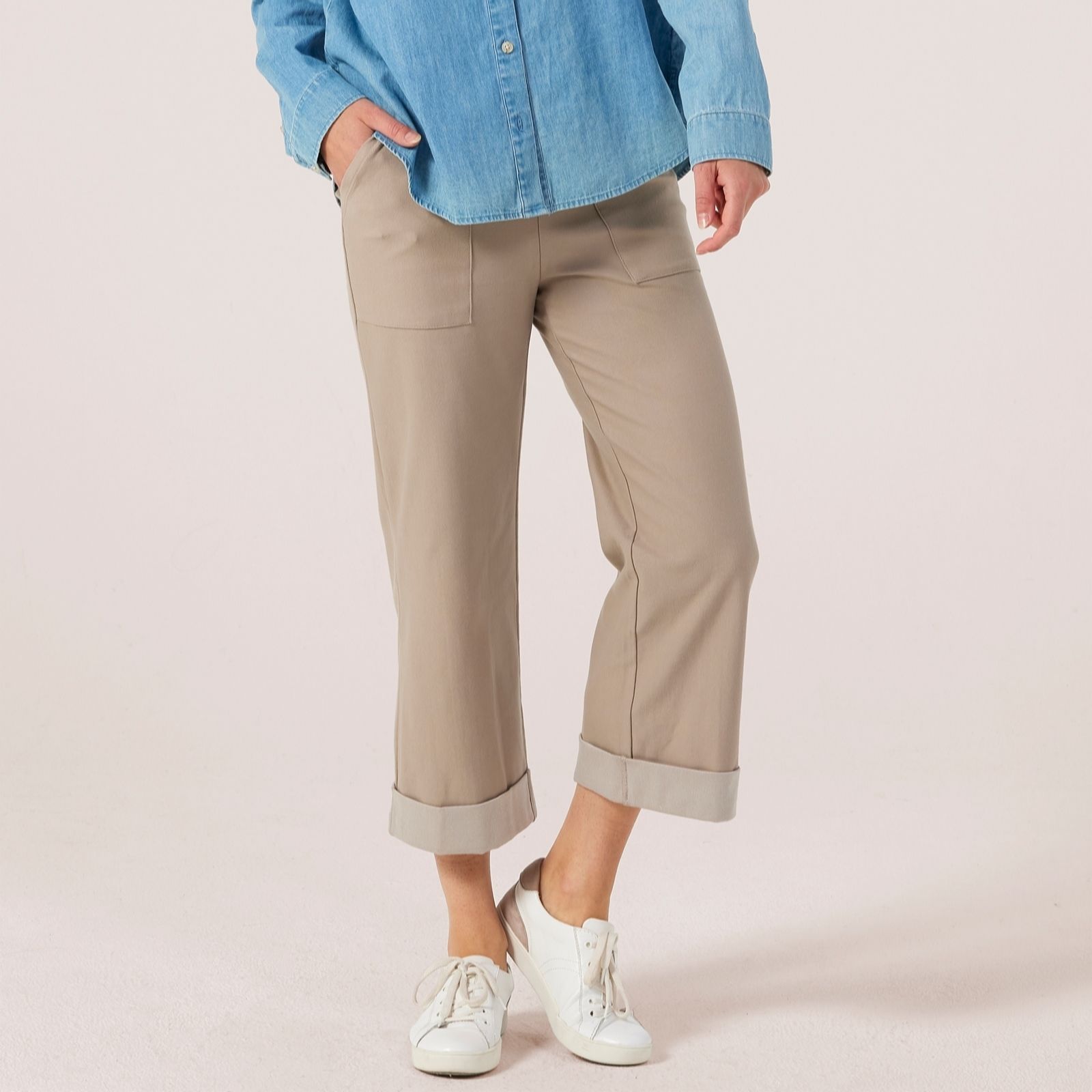 Kim & Co Deluxe Denim Knit Starlet Cropped Cuffed Petite Trouser