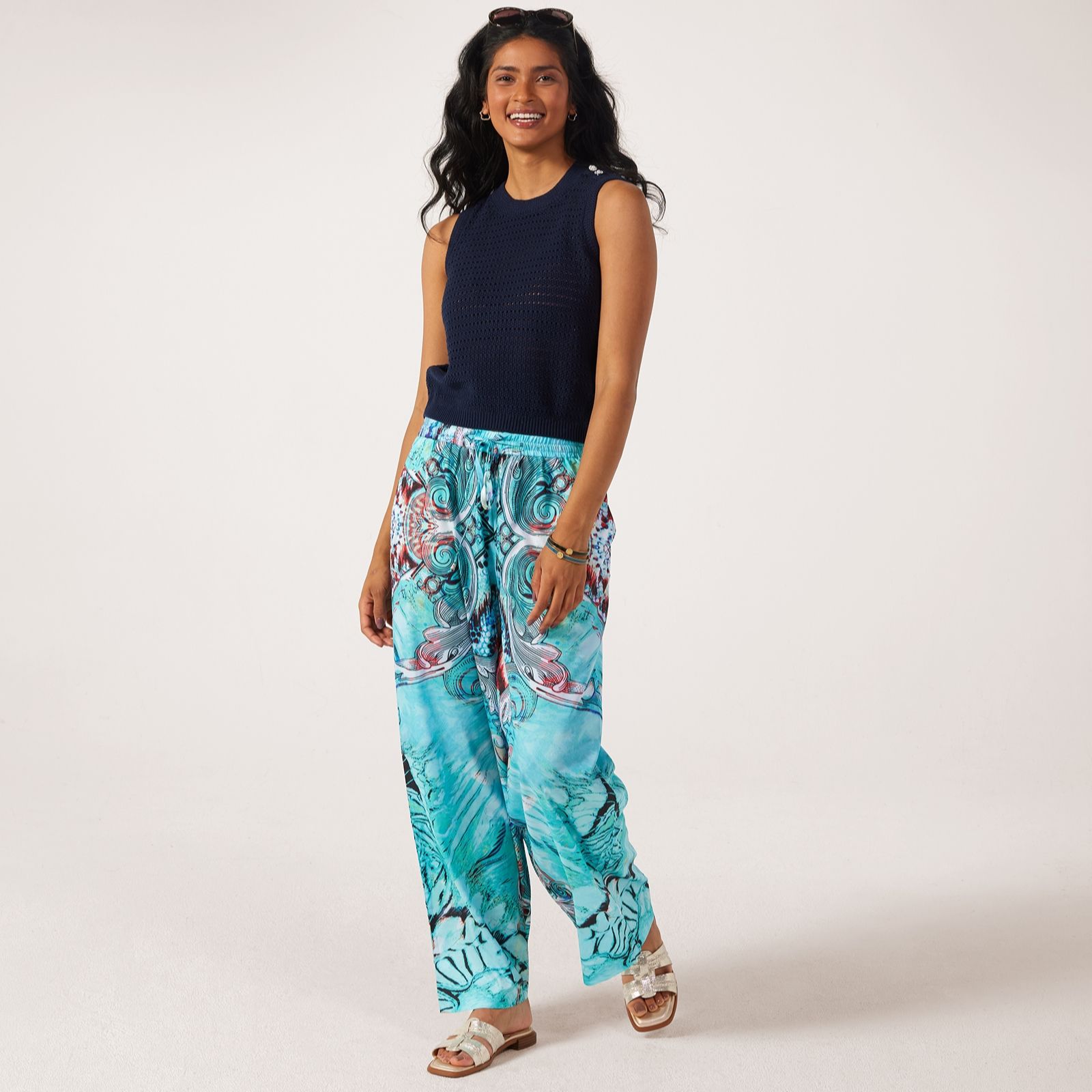 Frank Usher Wide Leg Printed Woven Trousers