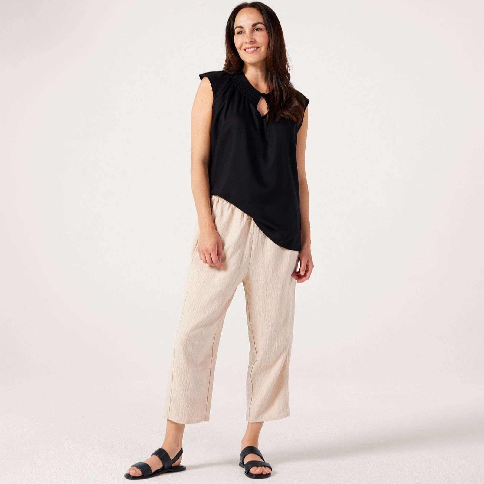 Denim & Co. Viscose Twill Embroidered Detail Top