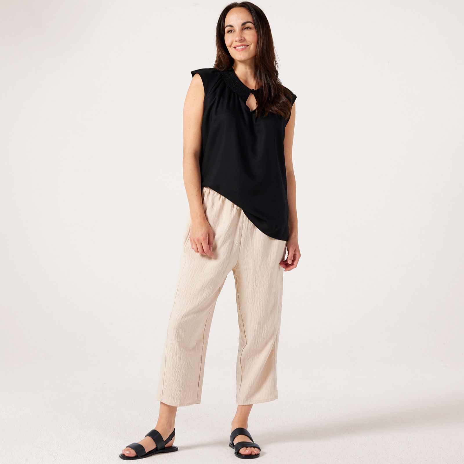 Denim & Co. Viscose Twill Embroidered Detail Top