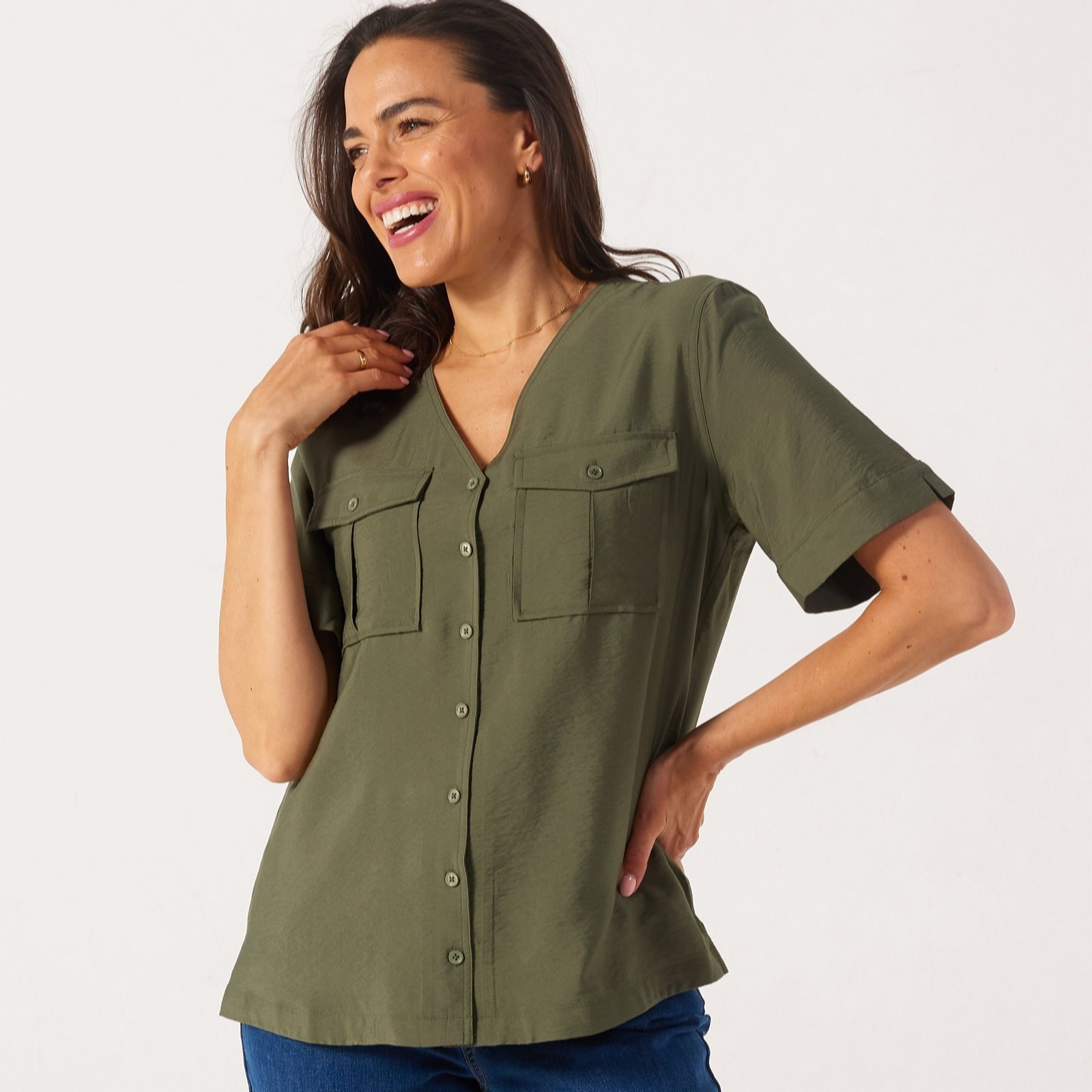 Ruth Langsford Collarless Plain Utility Blouse