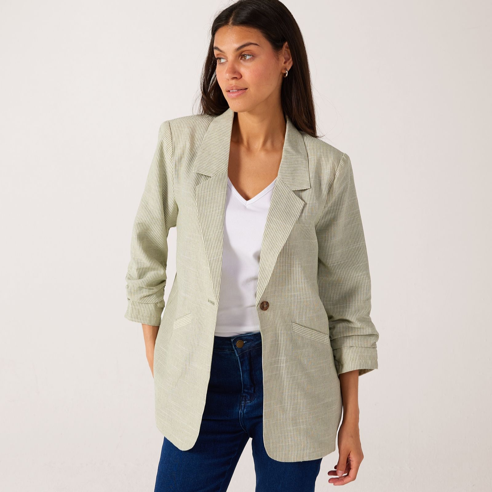 Izabel London Linen Blend Stripe Blazer