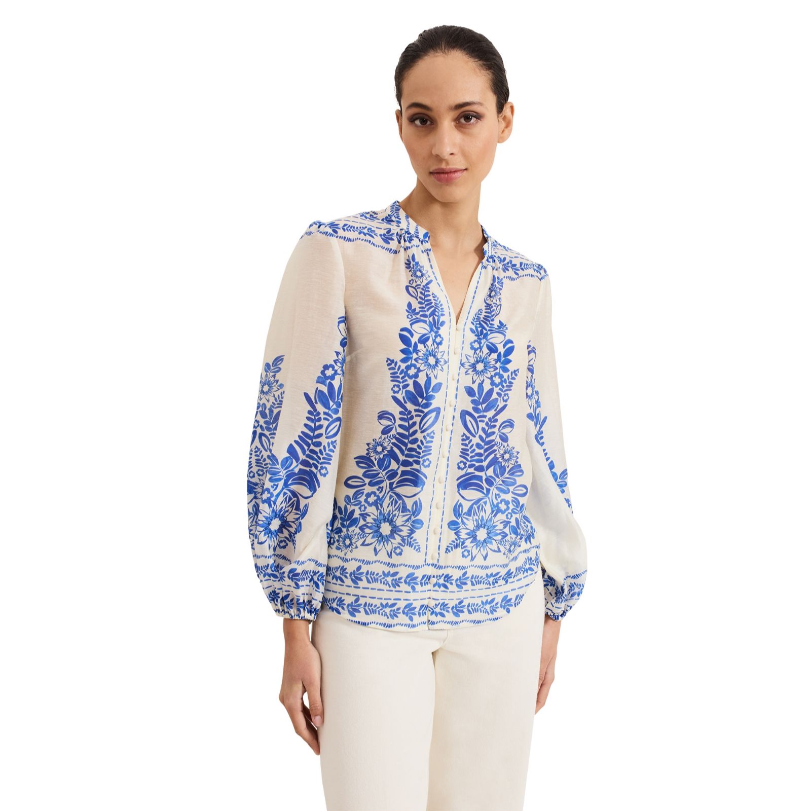 Phase Eight Marisa Placement Print Linen Blouse