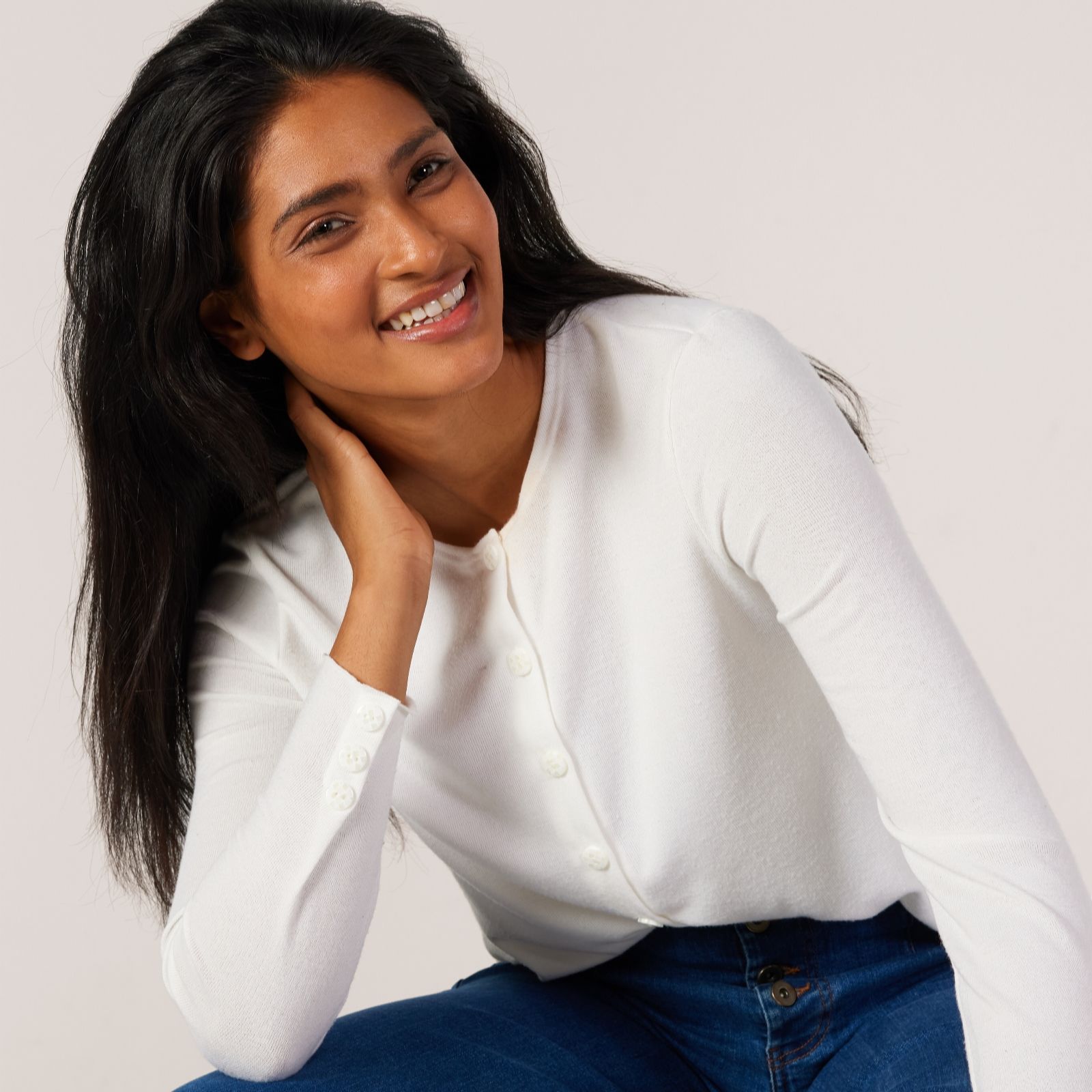 Kim & Co Soft Touch Crew Neck Button Cardigan