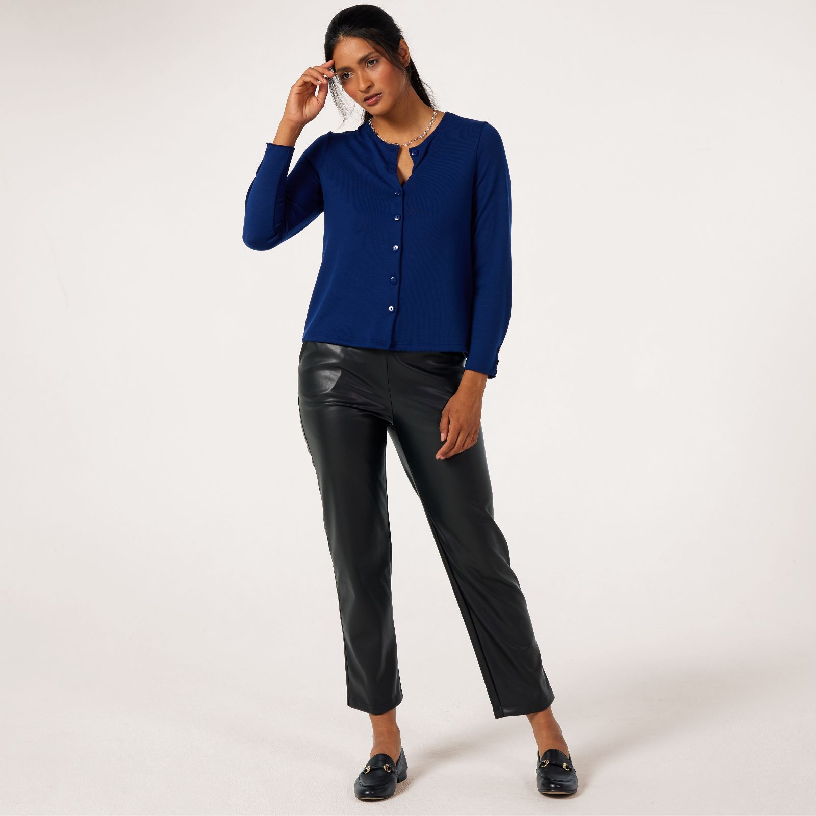Kim & Co Soft Touch Crew Neck Button Cardigan