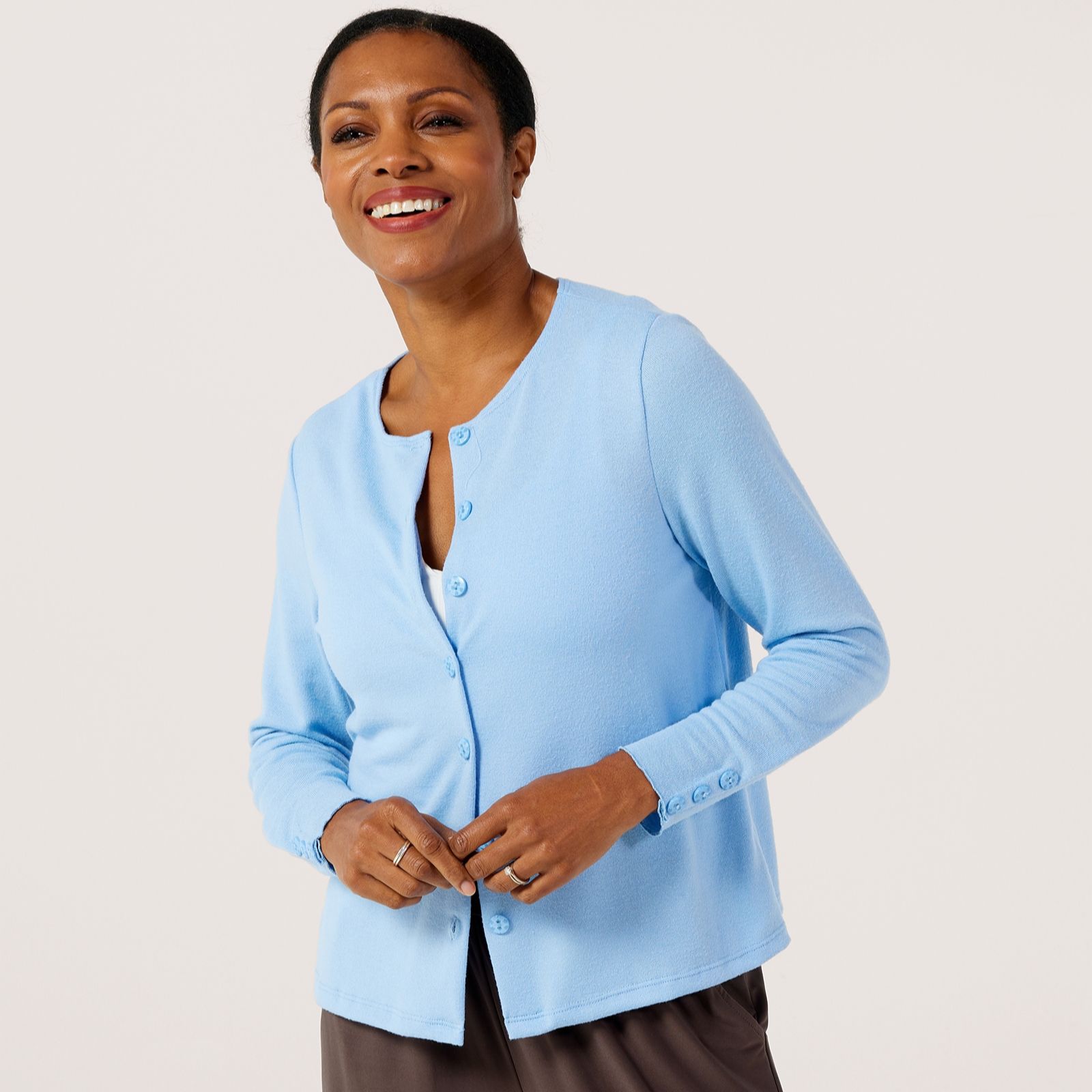 Kim & Co Soft Touch Crew Neck Button Cardigan