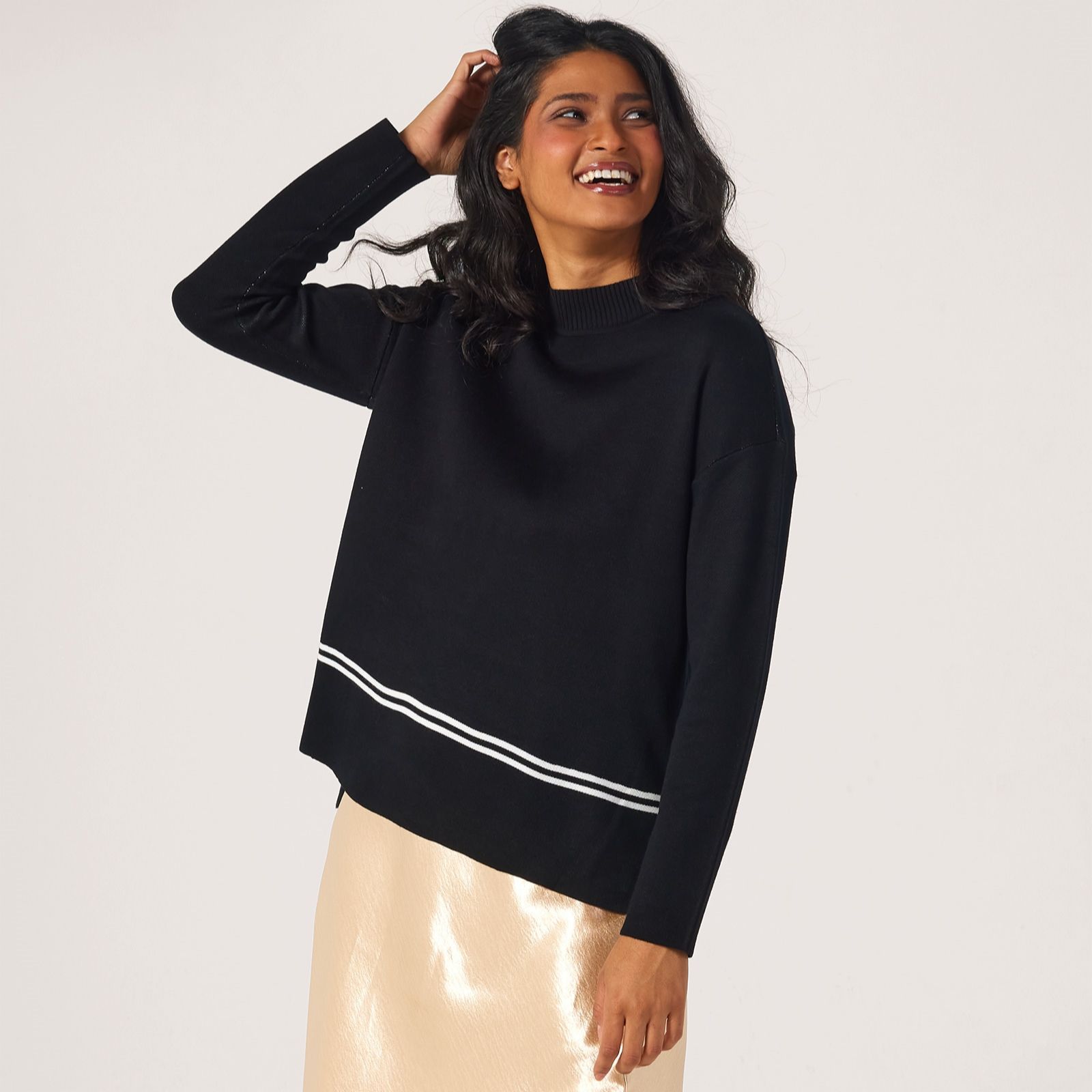 Nina Leonard Funnel Neck Boxy Jumper with Stripe