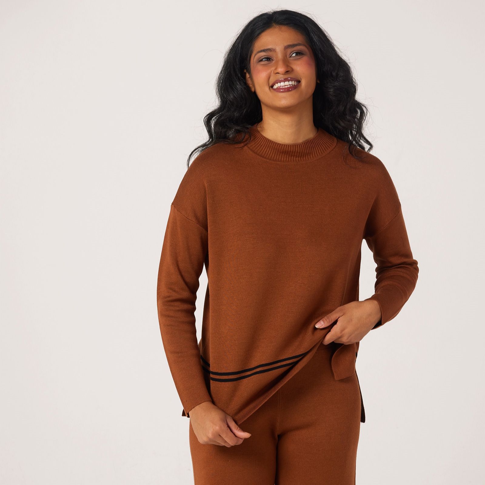 Nina Leonard Funnel Neck Boxy Jumper with Stripe