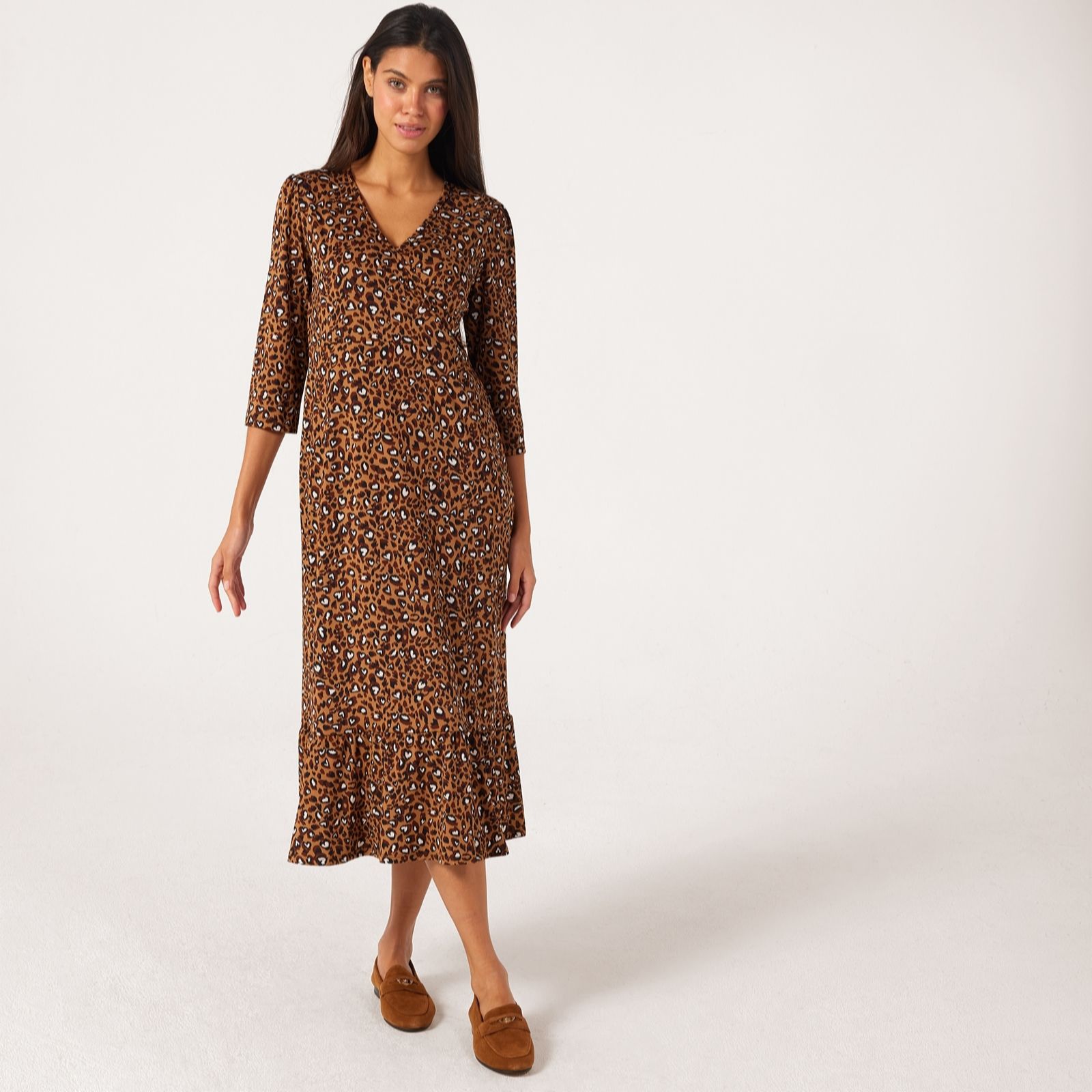 Kim & Co Printed Brazil Jersey 3/4 Sleeve Frilled Midi Dress