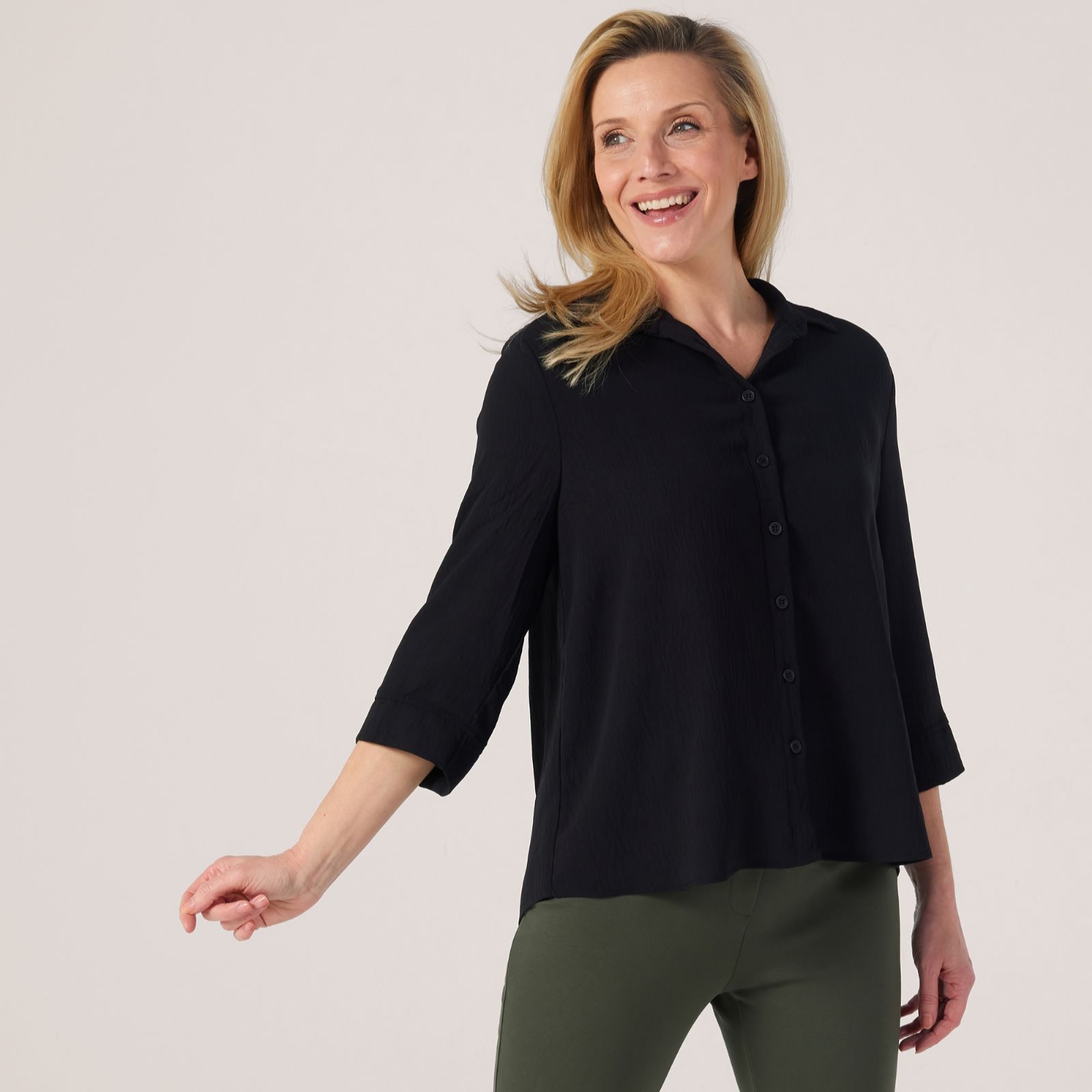 Kim & Co Crinkle Poplin 3/4 Sleeve Shirt