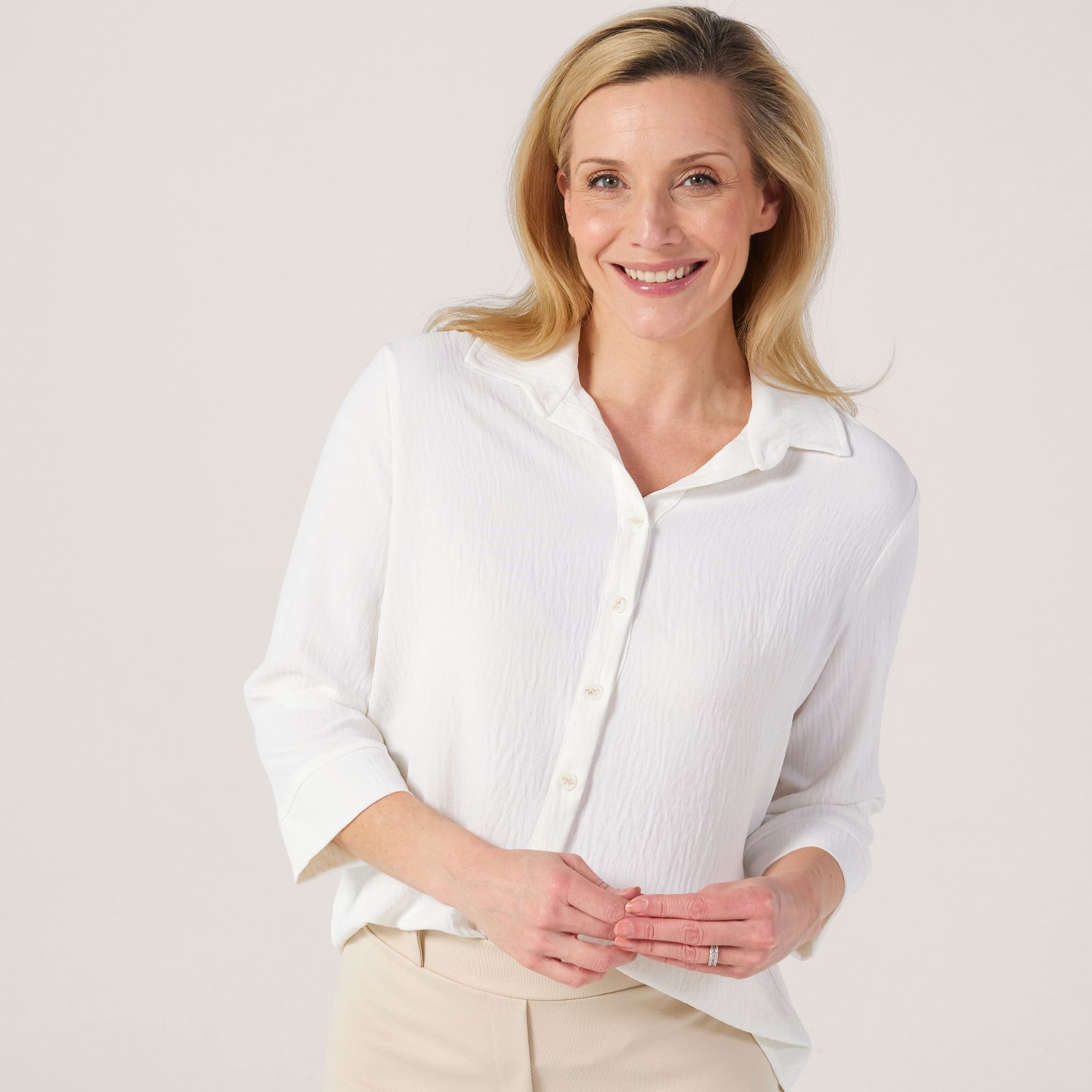 Kim & Co Crinkle Poplin 3/4 Sleeve Shirt