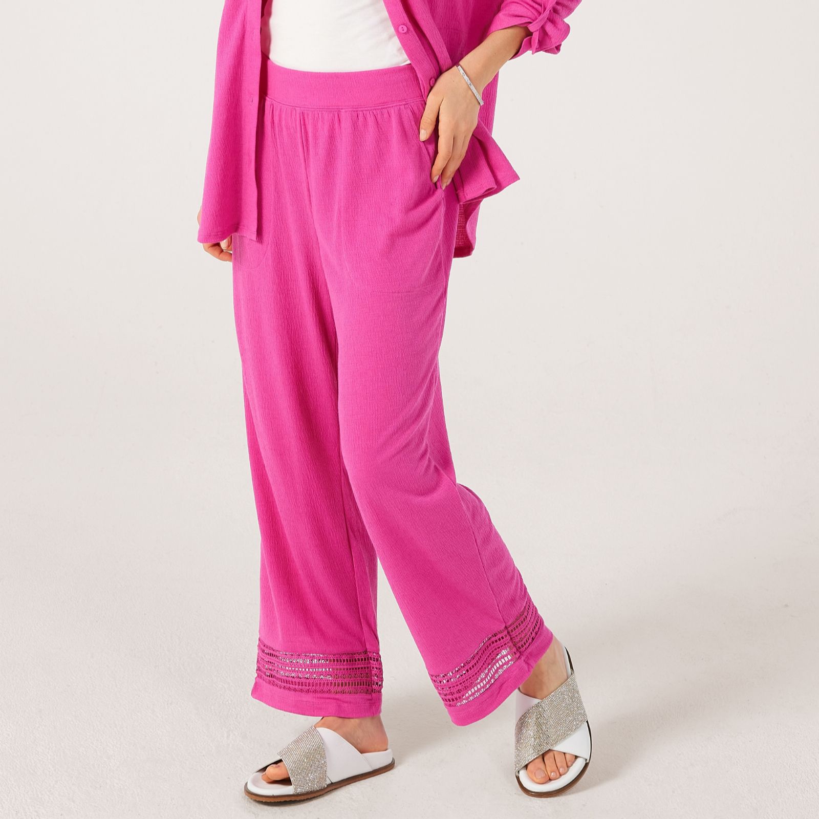 Denim & Co. Beach Knit Linen Blend Trousers Standard