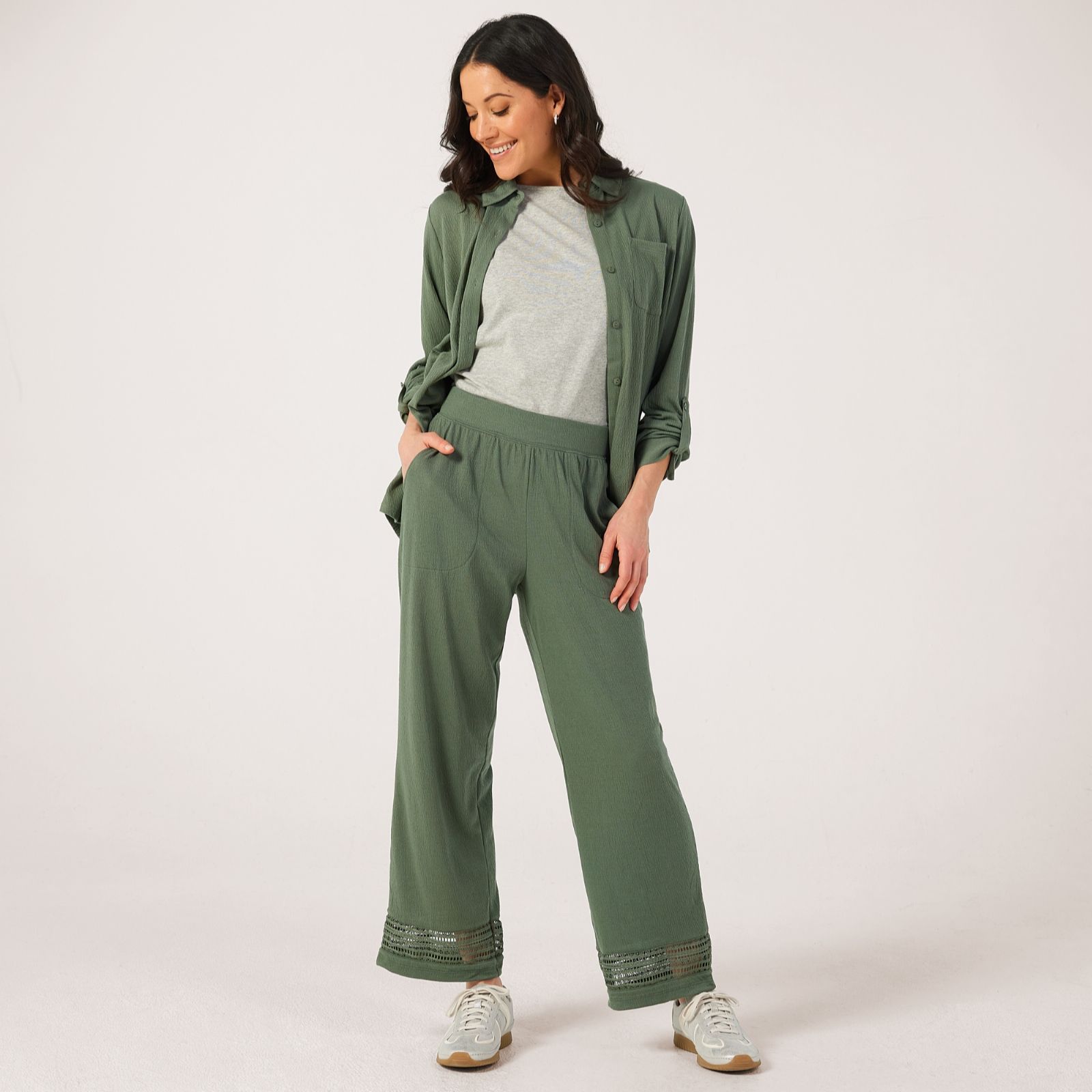 Denim & Co. Beach Knit Linen Blend Trousers Standard