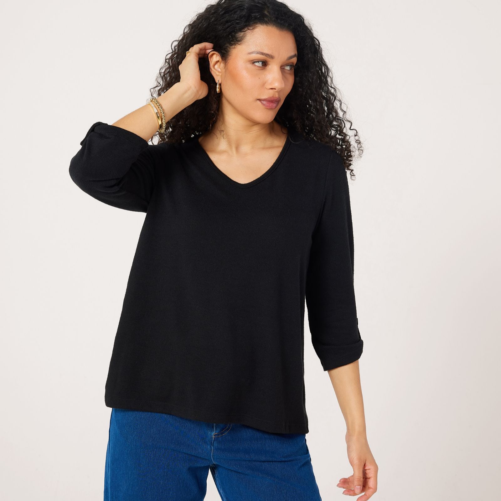 Kim & Co Soft Touch Top with Button Tab Detail