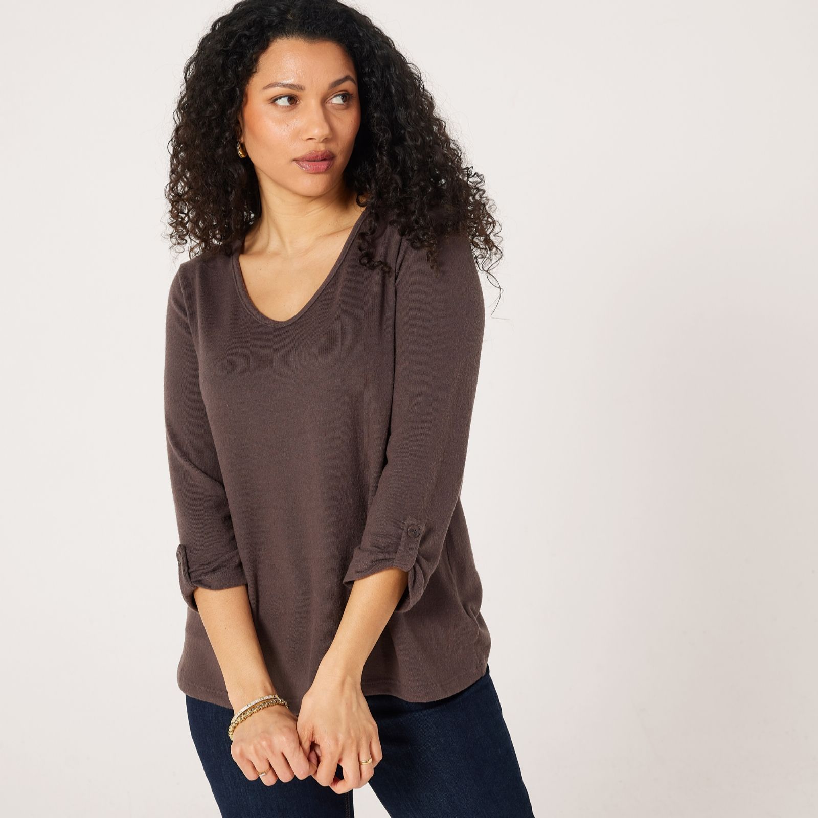 Kim & Co Soft Touch Top with Button Tab Detail