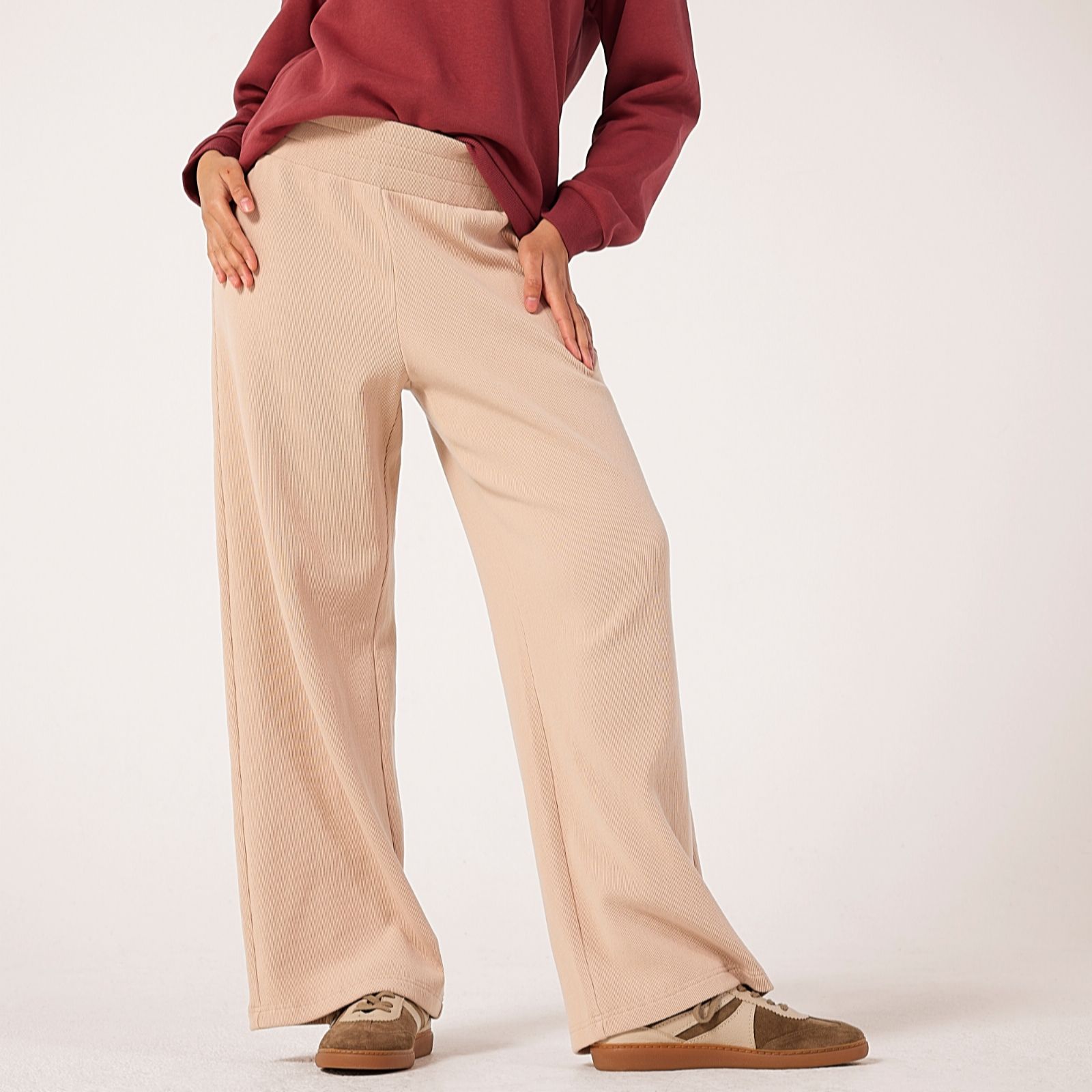 Denim & Co. Ribbed Wide-Leg Trousers Standard