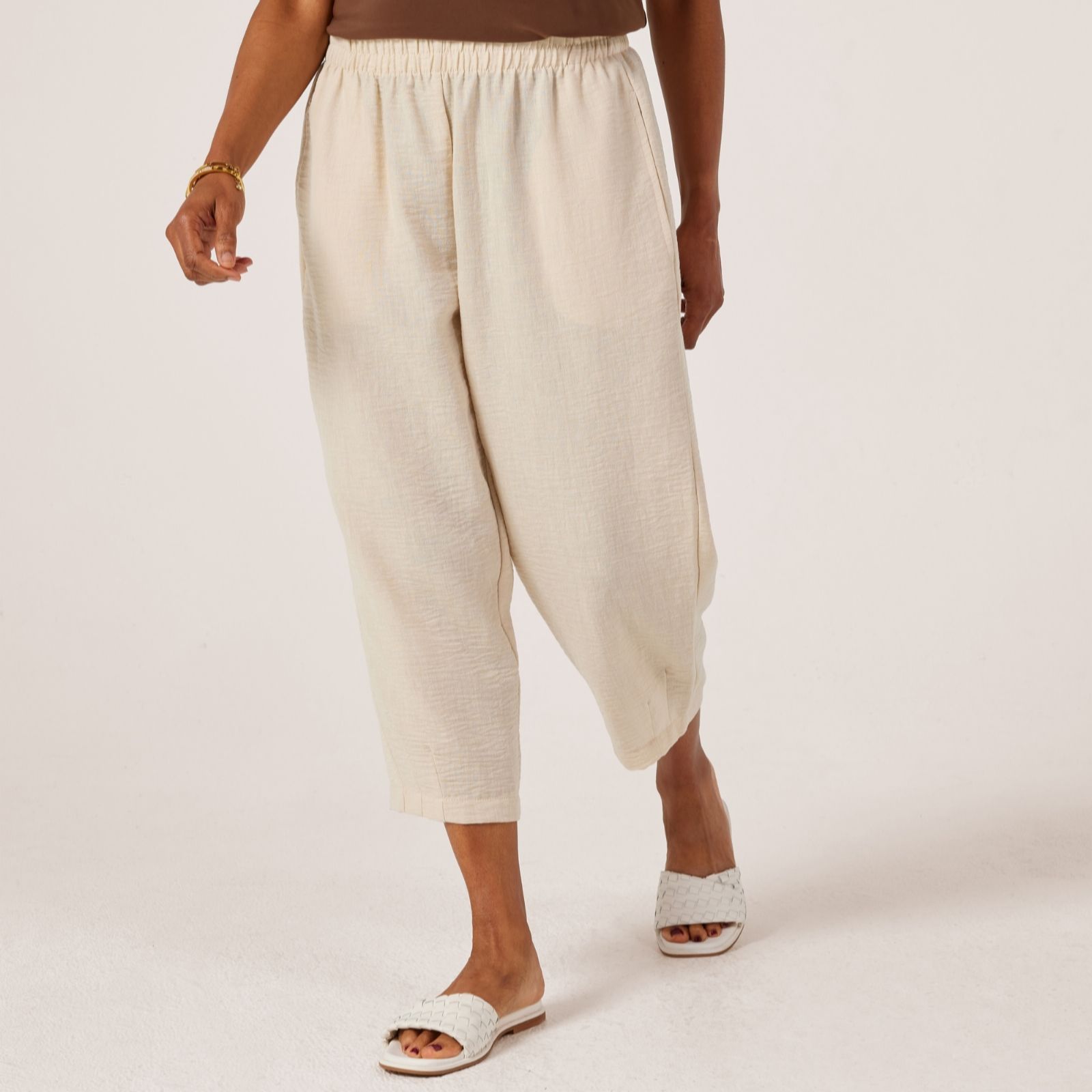Kim & Co Linen Feel Cropped Mila Carrot Petite Trousers