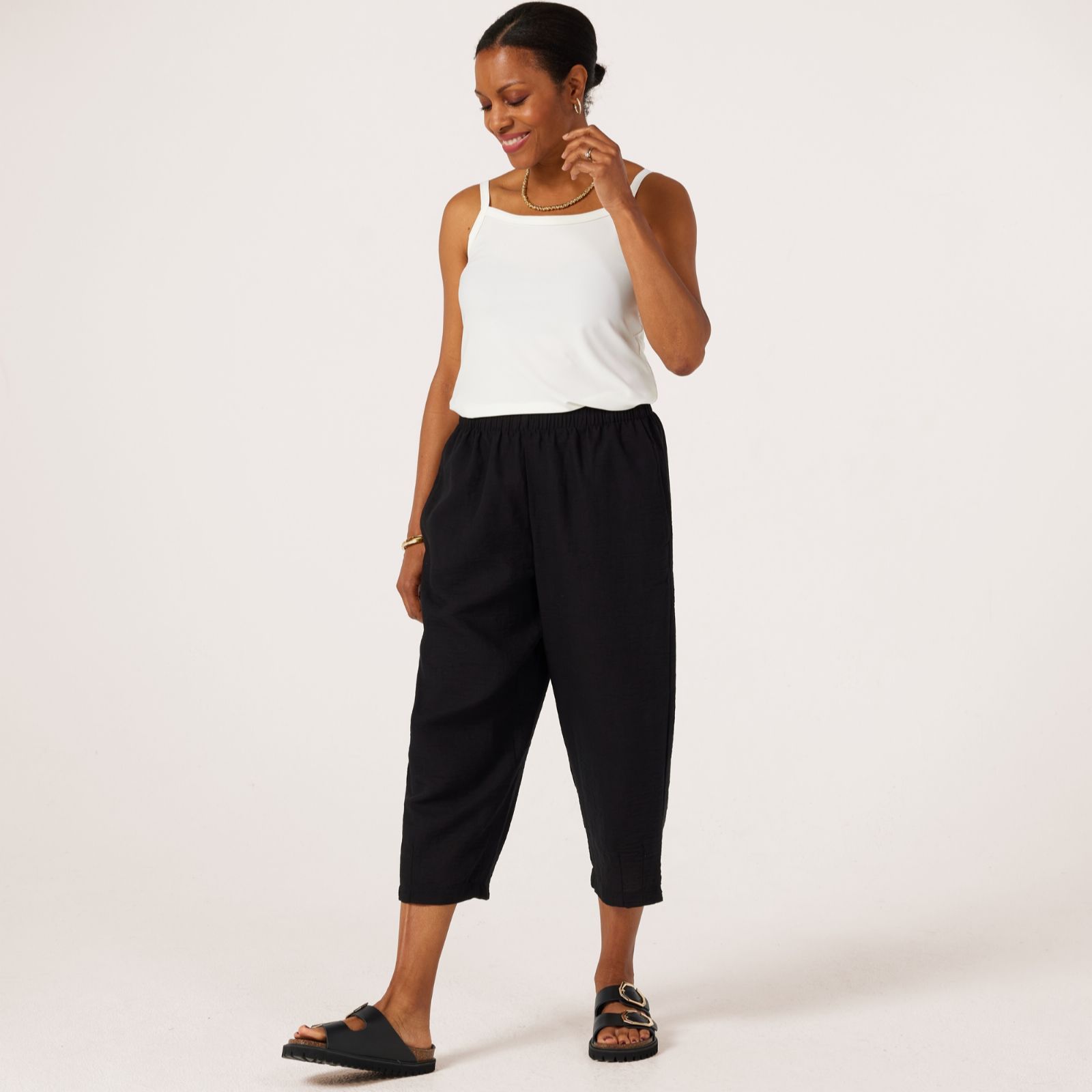 Kim & Co Linen Feel Cropped Mila Carrot Petite Trousers