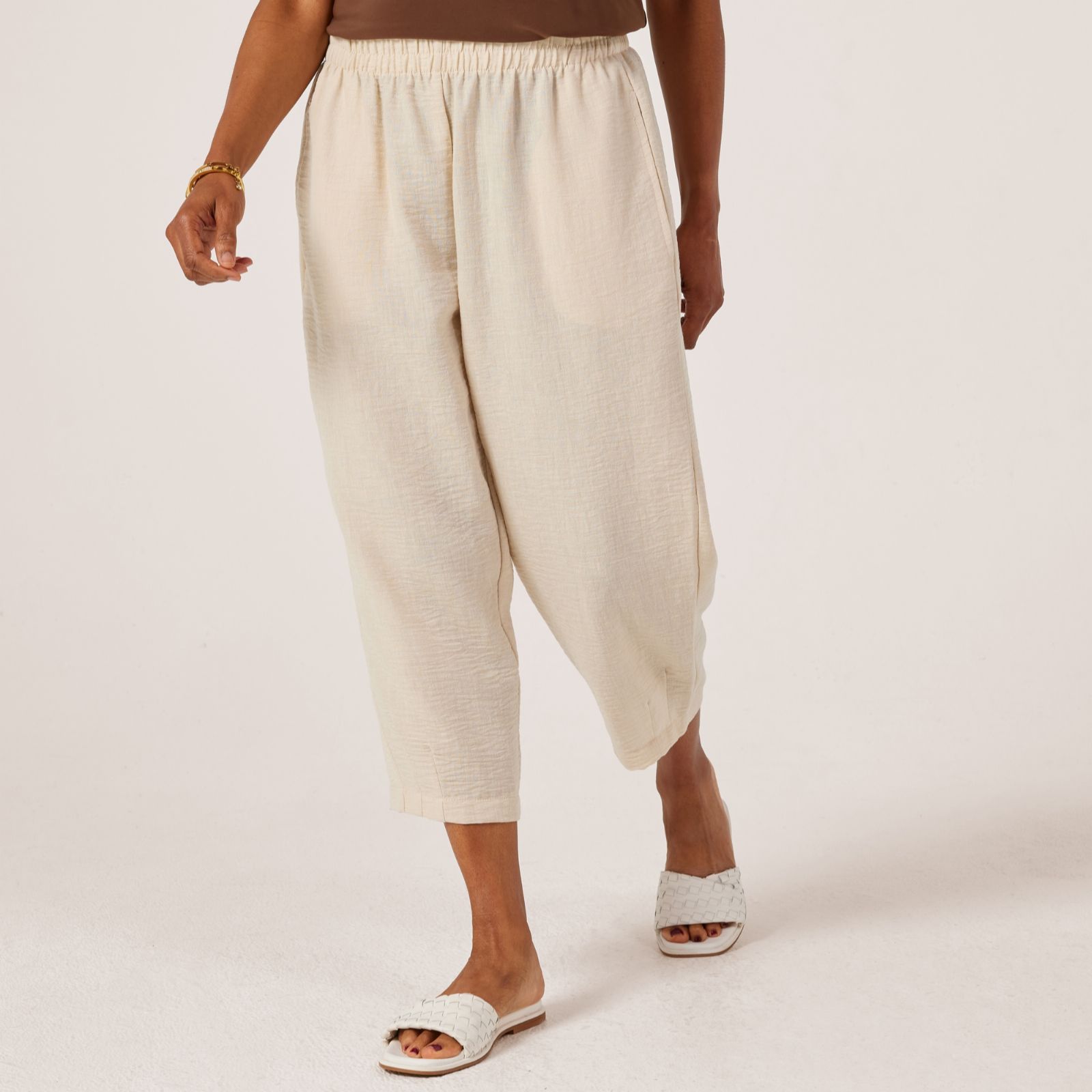 Kim & Co Linen Feel Cropped Mila Carrot Petite Trousers