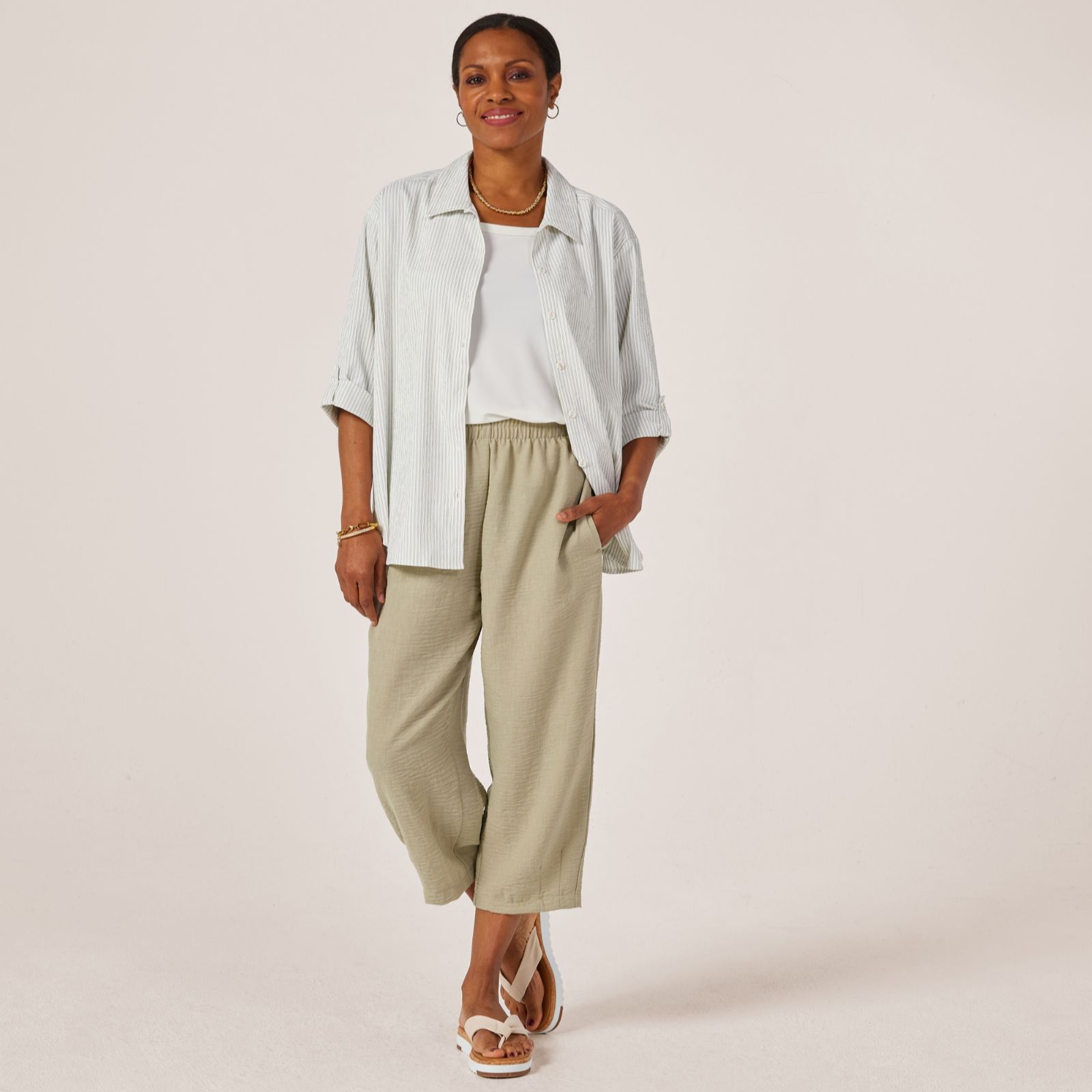 Kim & Co Linen Feel Cropped Mila Carrot Petite Trousers