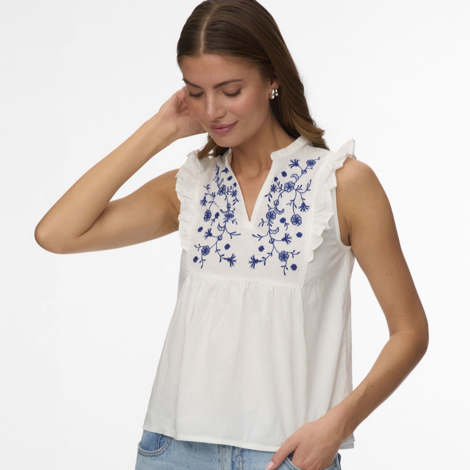 Vero Moda Hannah Embroidered Frill Sleeve Top