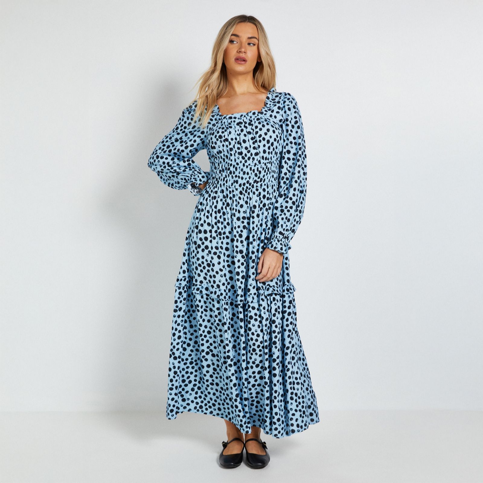 Dorothy Perkins Square Neck Blouson Sleeve Tiered Maxi Dress